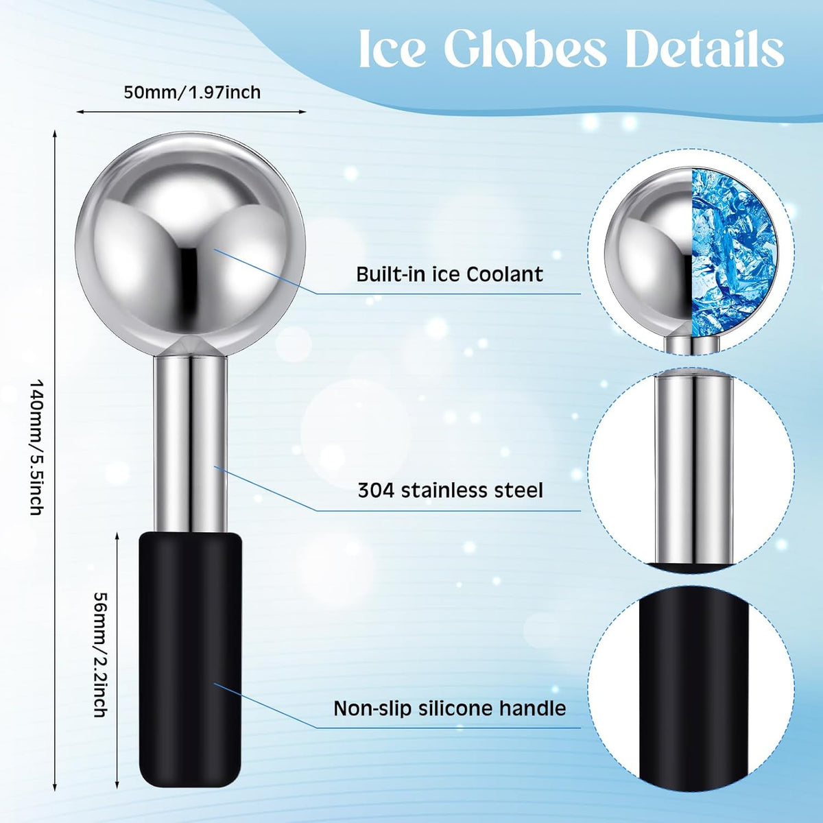 Baderke 2 Pcs Ice Globes for Face Stainless Steel Cooling Globes Unbreakable Cooling Roller Women