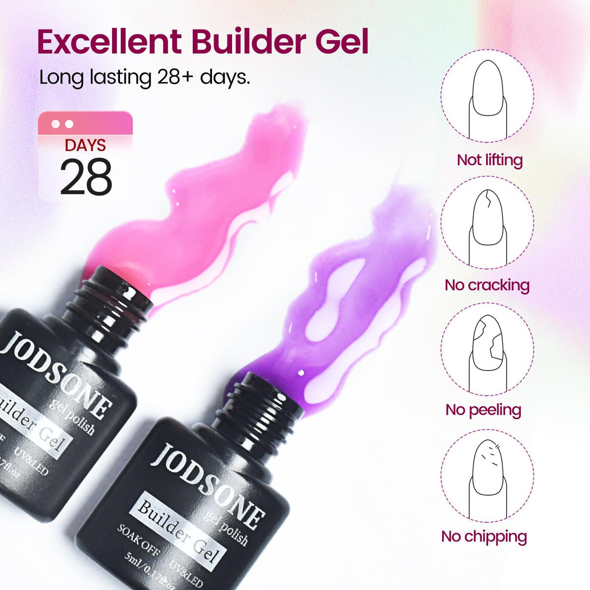 JODSONE Builder Gel Nail Kit with U V Light Base Top Coat 21 Colors High Shine Builder Gel and 100