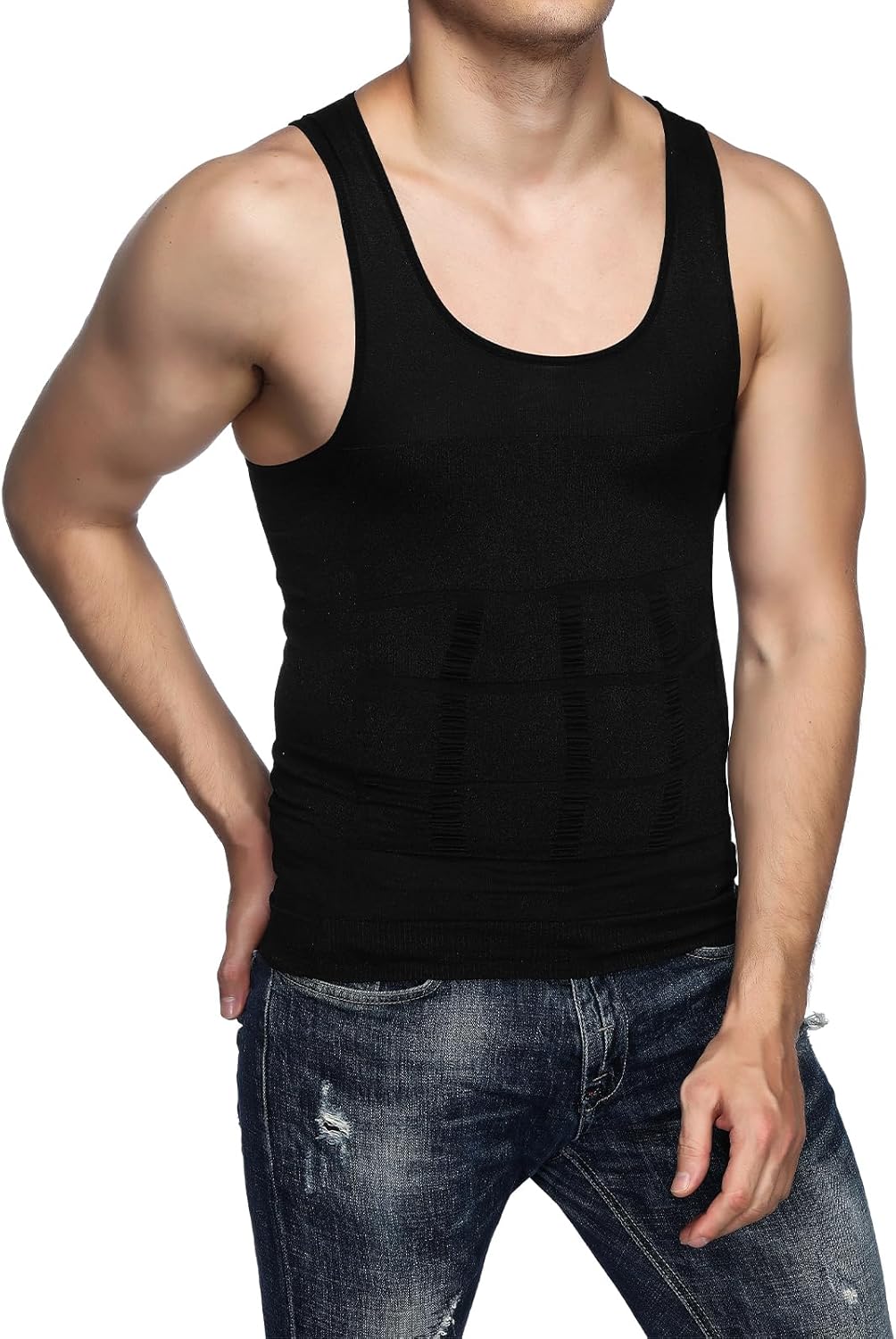 Odoland 5 Pack Men's Compression Shirt Short Sleeve Vest Set, Body Shaper Shapewear Tank Top Base