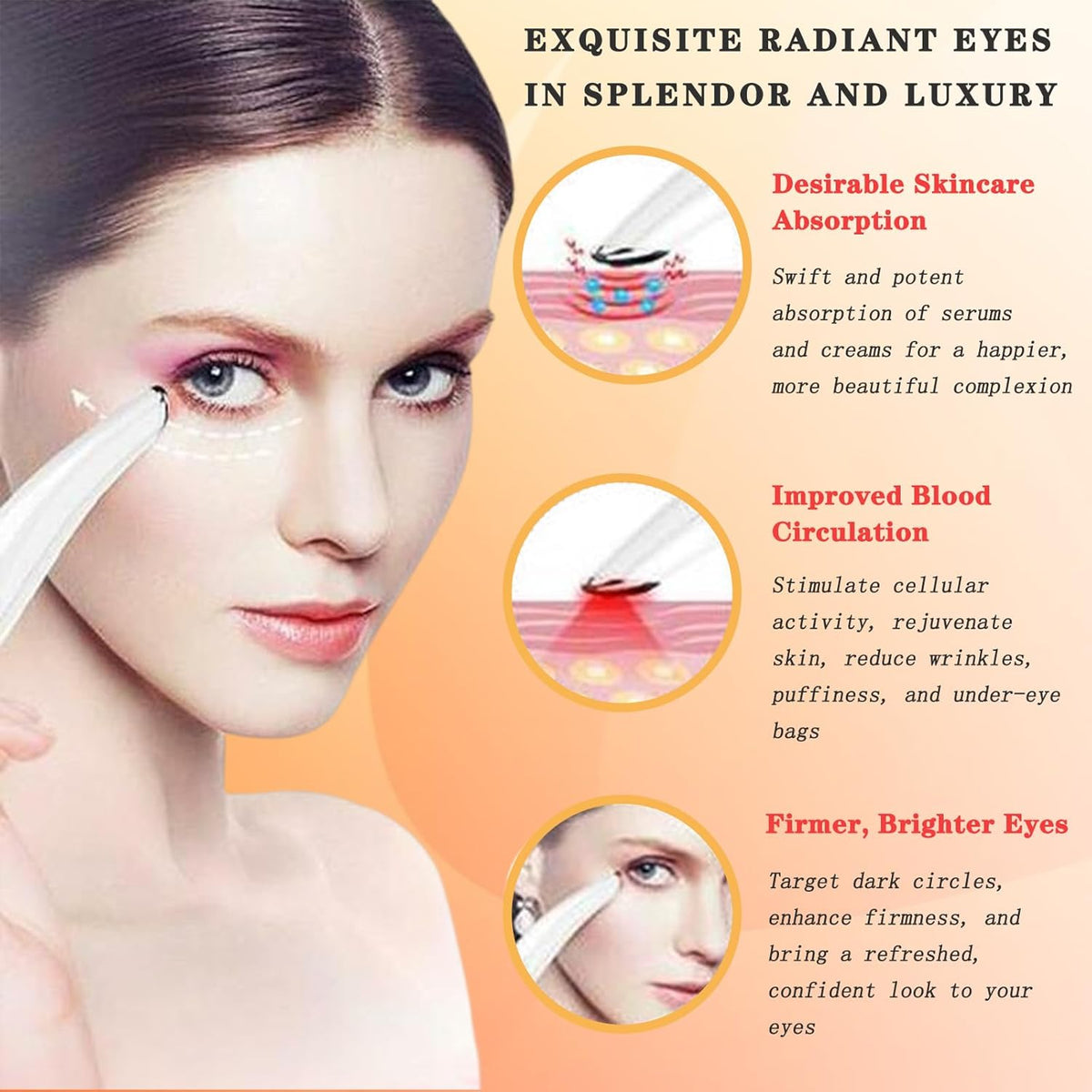 3 in 1 Eye Lift Wand, Vibrating 98°F to 113°F LCD Display Screen Massager for Dry Eyes, Dark