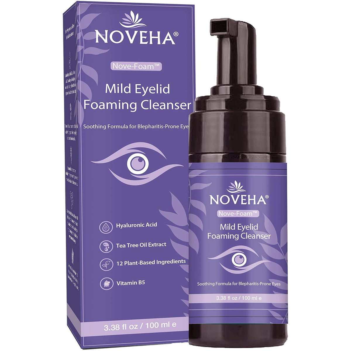 NOVEHA Lavender and Tea Tree Oil Eyelid Foaming Cleanser | Hydrating Hypoallergenic Daily Soap For