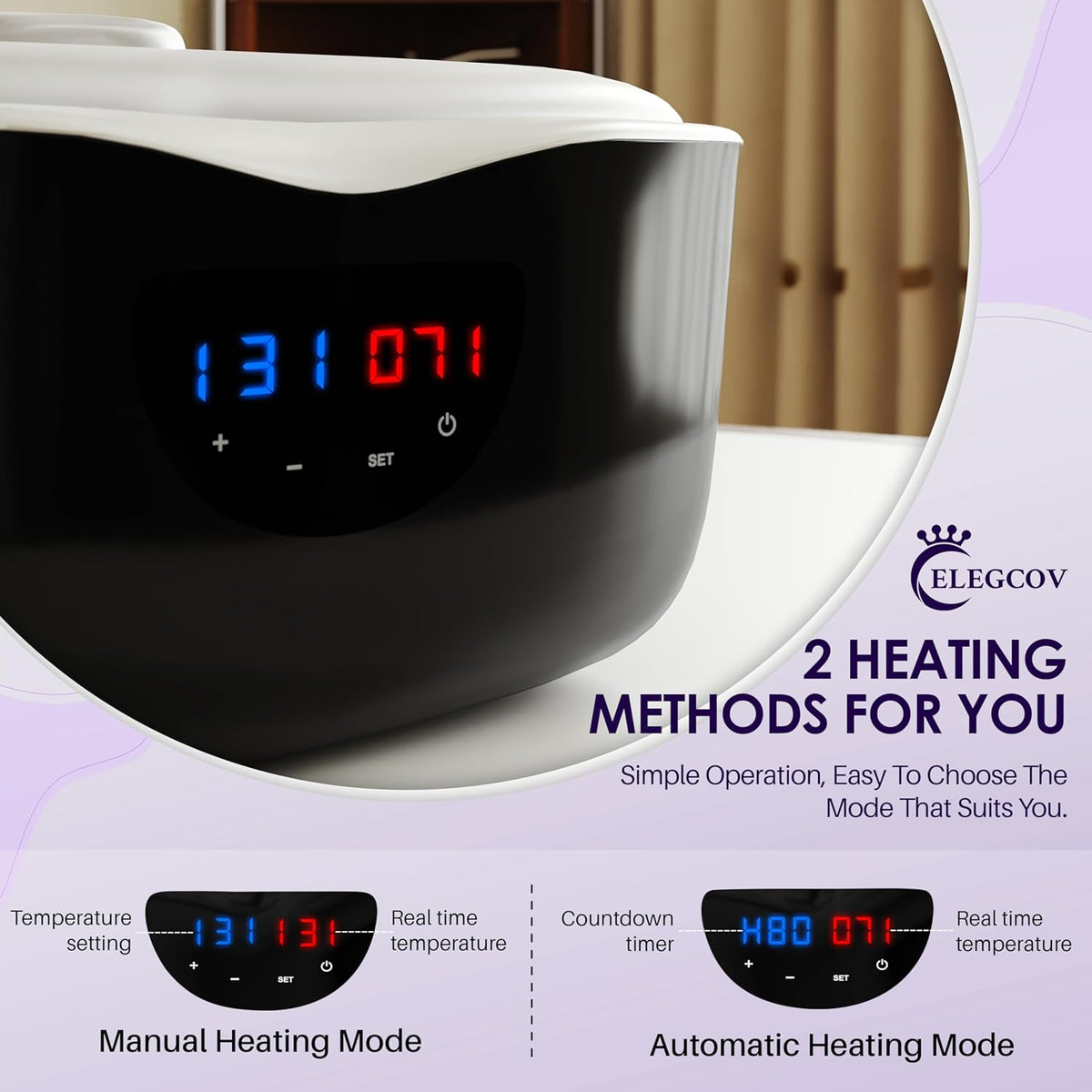 Paraffin Wax Machine for Hand and Feet - ELEGCOV Paraffin Wax Warmer with 8 Packs Lavender Bath Wax