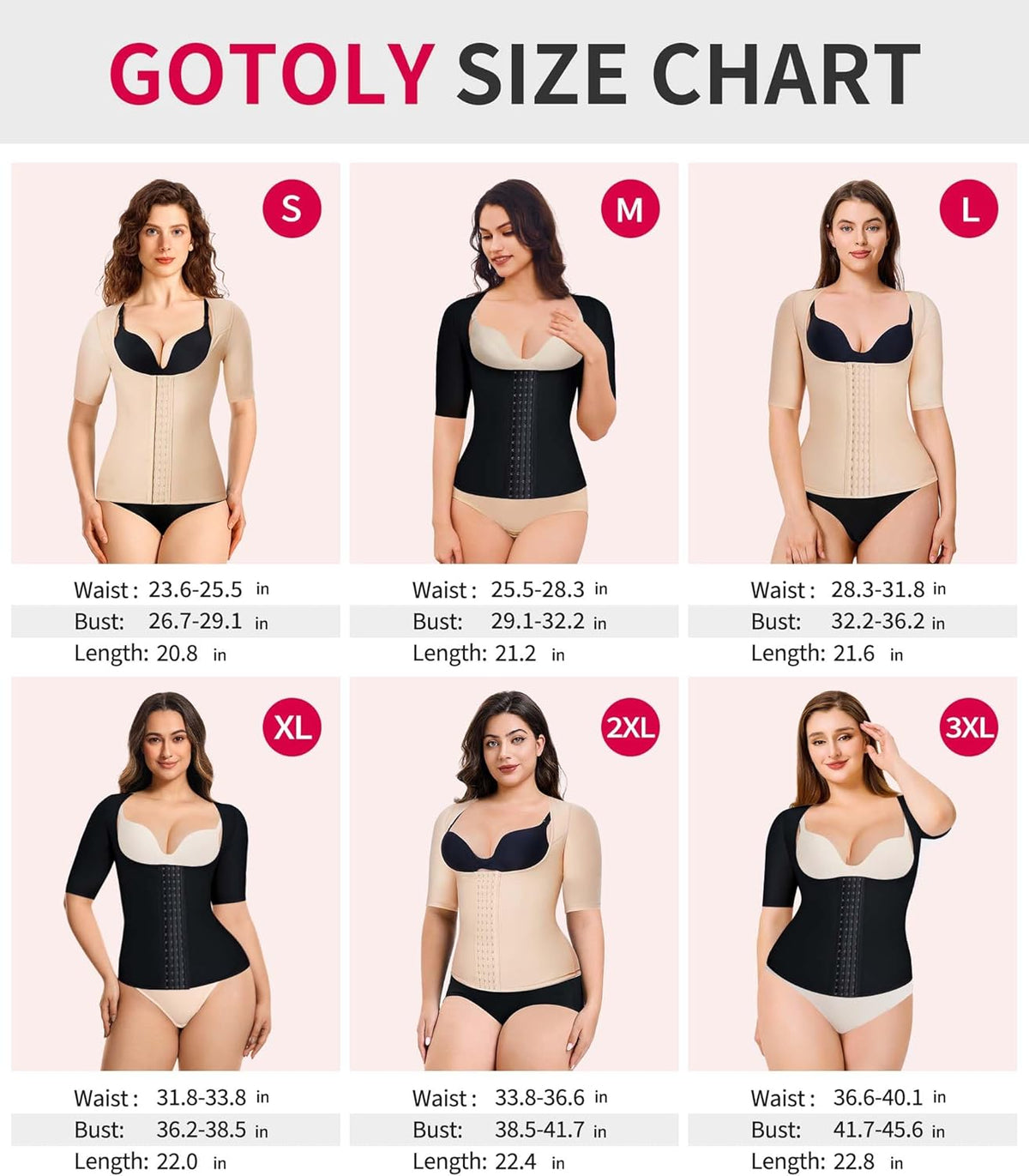 Gotoly Women Waist Trainer Corset Tummy Control Shapewear Upper Arm Shaper Post Surgical Slimmer