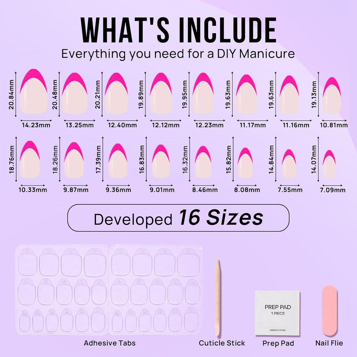 French Tip Press On Nails Almond - BTArtbox Hot Pink Short Stick On Nails for Women, Glue On Nails