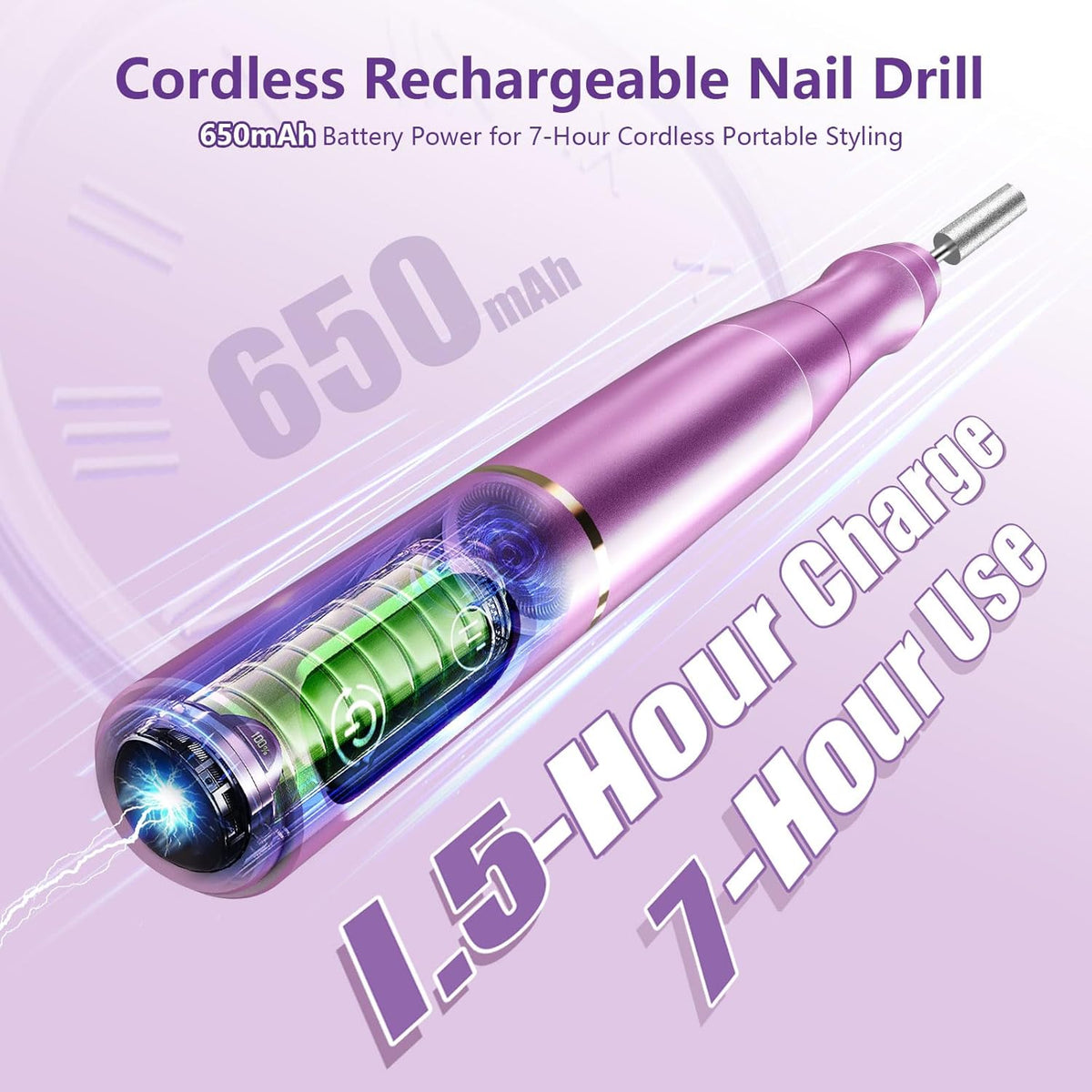 Cordless Nail Drill Electric Nail File Kit Rechargeable Professional Efile Nail Set, Portable