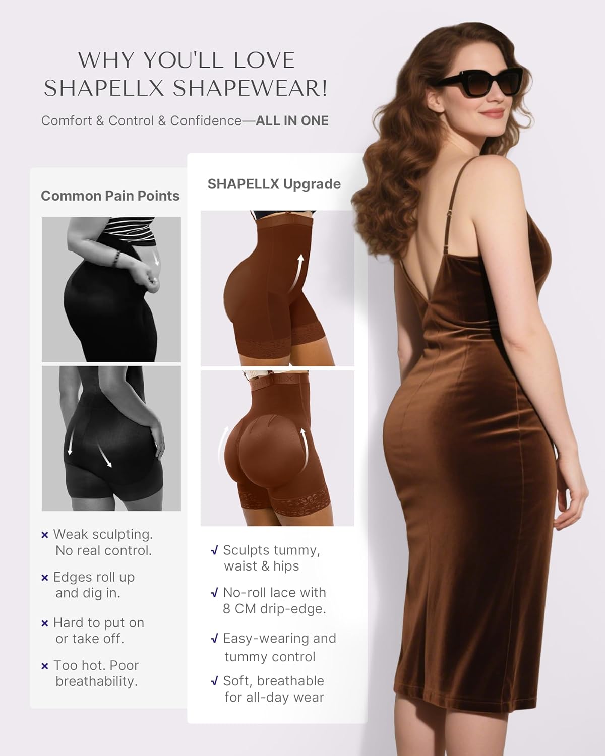 SHAPELLX Shapewear for Women Tummy Control Faja Body Shaper Butt Lifting Plus Size Shapewear