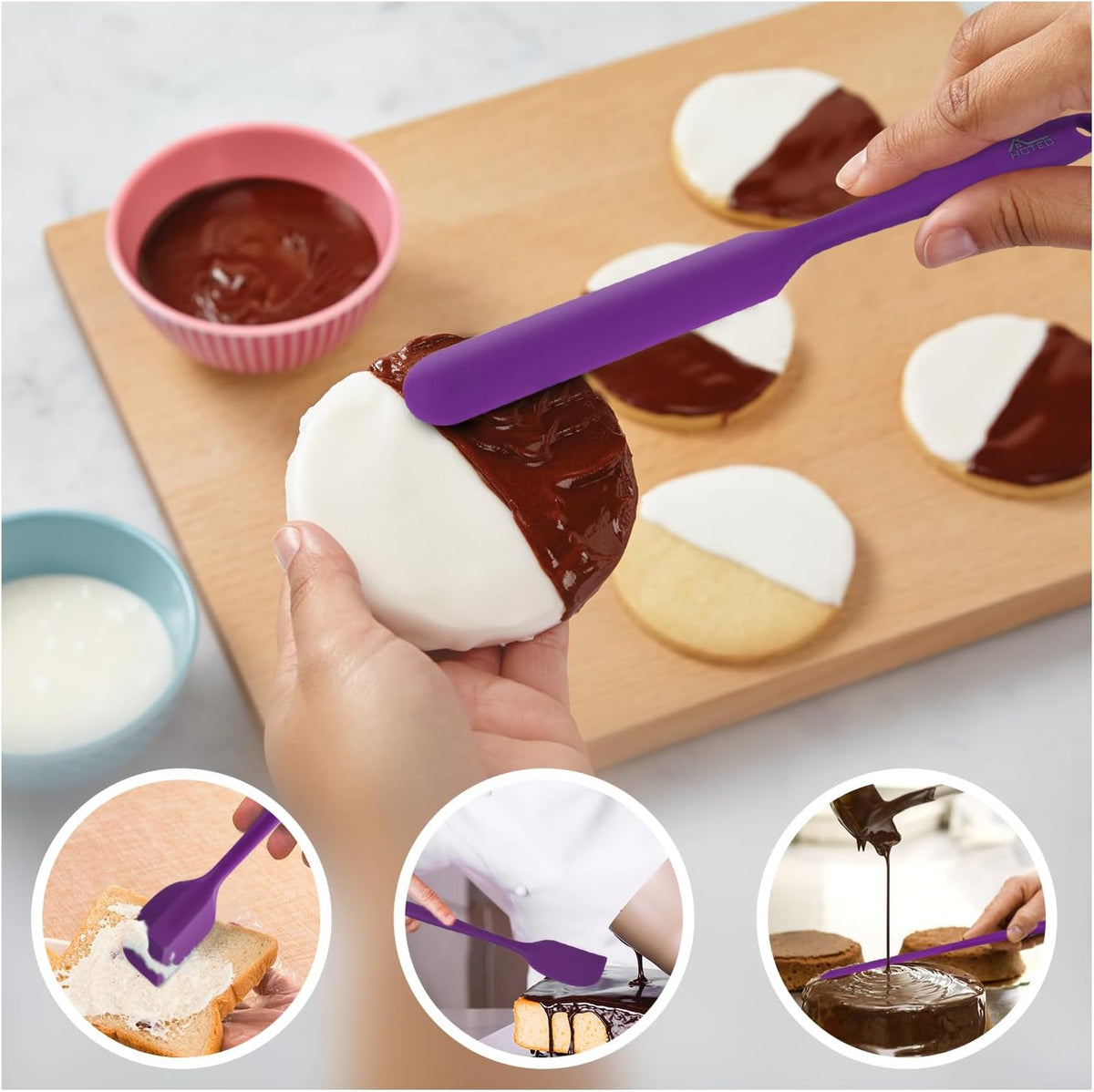HOTEC 600℉ Heat Resistant BPA-Free Silicone Rubber Spatula Set for Baking, Cooking, and Mixing Non