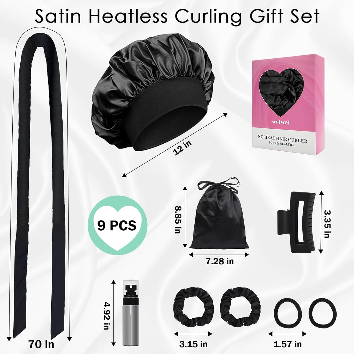 weiwei Satin Heatless Curlers Hair Curler, No Heat Curls Overnight Hair Curlers to Sleep In