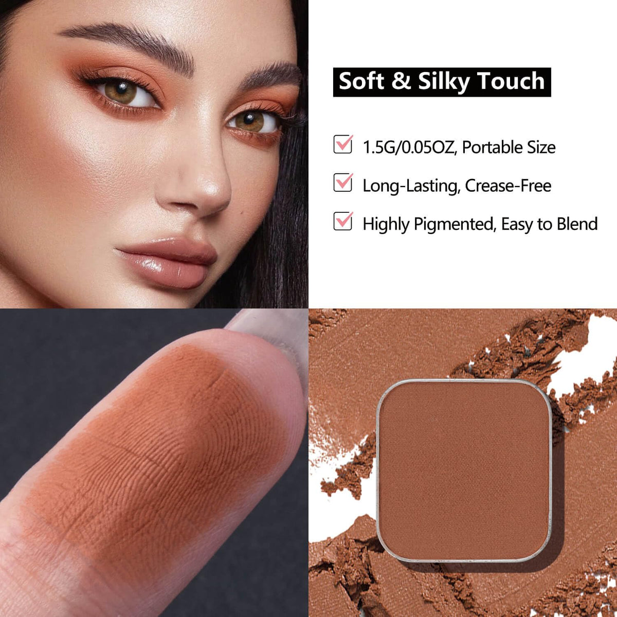 3-Color Eyeshadow Combo Pack – Matte & Shimmer Neutral Shades,Powder, Highly Pigmented