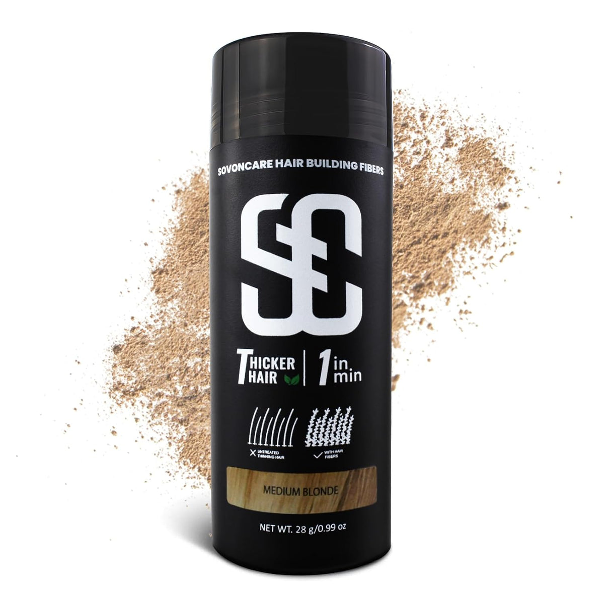 SOVONCARE Hair Fibers for Thinning Hair Medium Blonde, Hair Building Fibers for Bald Spots