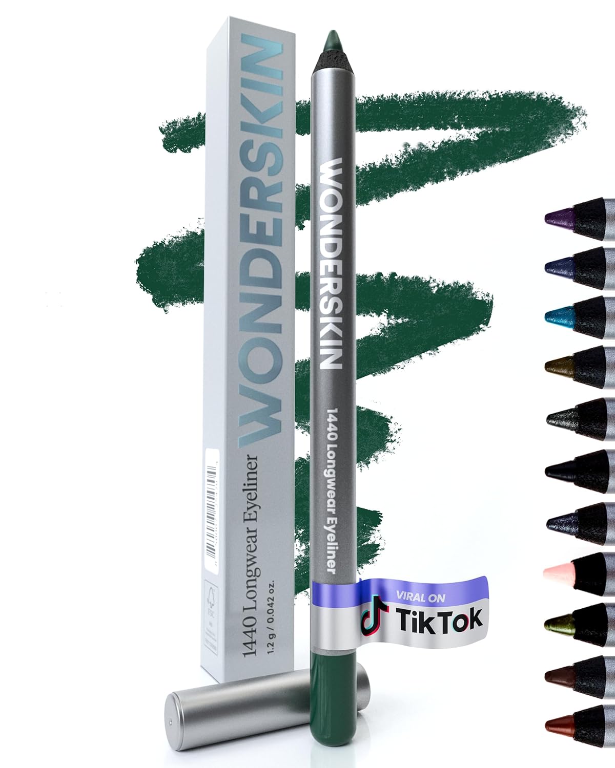 Wonderskin Eyeliner Pencil, 1440 Longwear Green Eyeliner Pencil - Waterproof, Sharpenable & Smudge