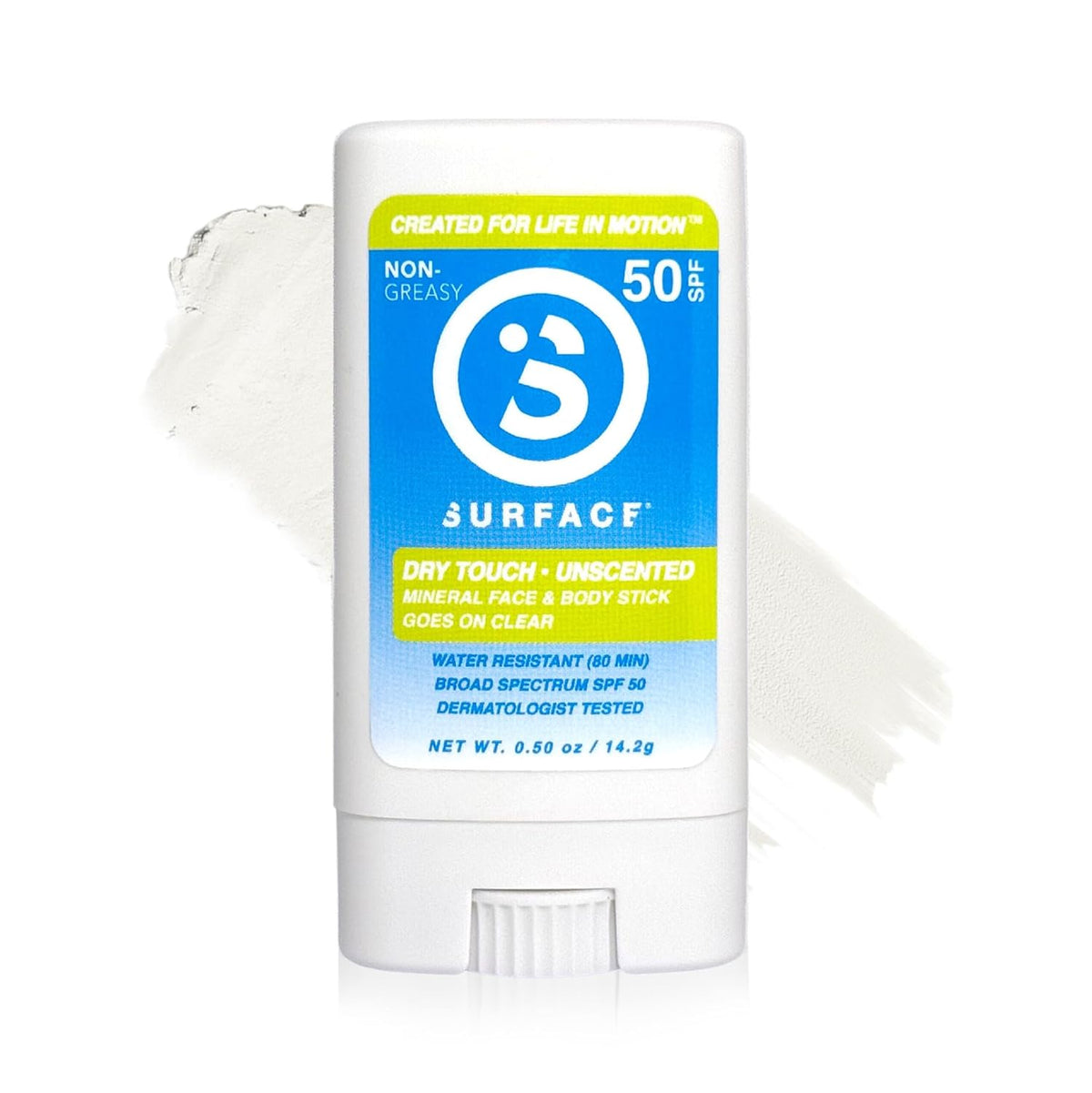 Surface Mineral Face Sunscreen Stick, Dry Touch SPF 50, Broad Spectrum UVA UVB Sun Protection for