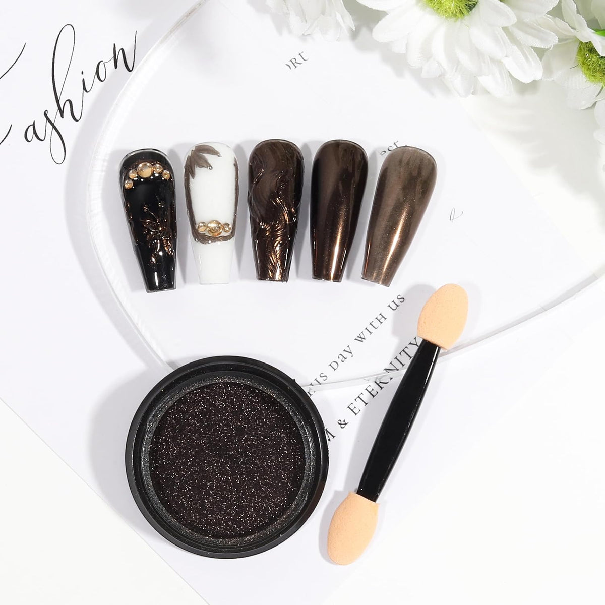Artdone Chrome Nail Powder, Coffee Color Iridescent Aurora Powder Metallic Mirror Effect Pigment