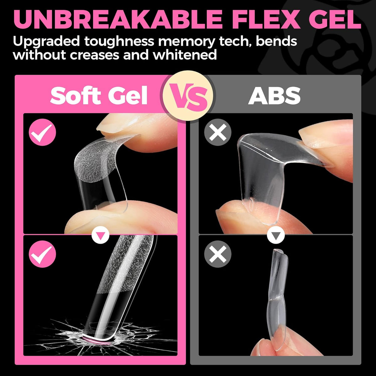 UNA GELLA Nail Tips Square: 504PCS Short Square Nail Tips Pre Etched Gel Fake Nails Tips, No C