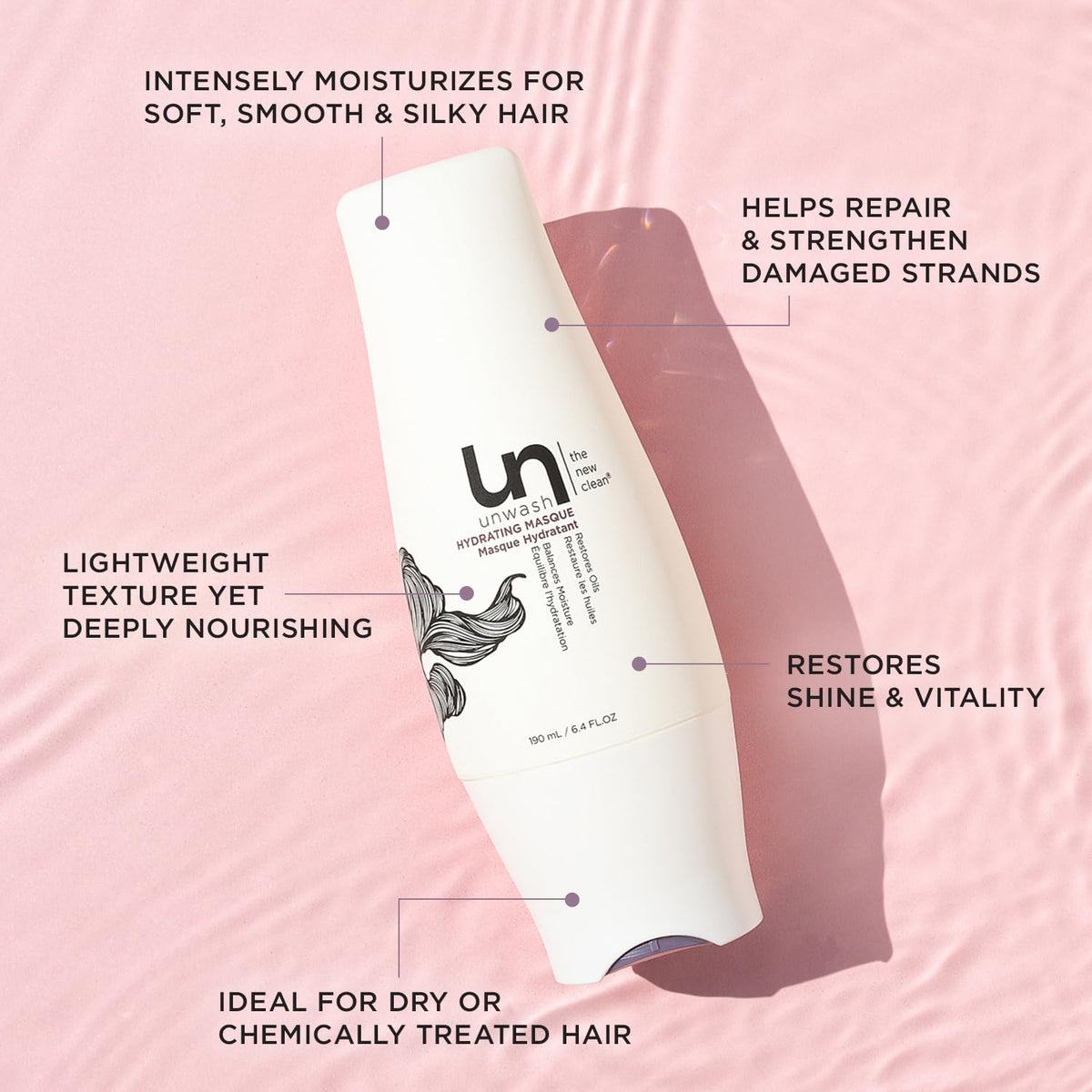 unwash Hydrating Hair Masque - Deep Conditioning & Restorative Hair Treatment for Damaged, Dry &