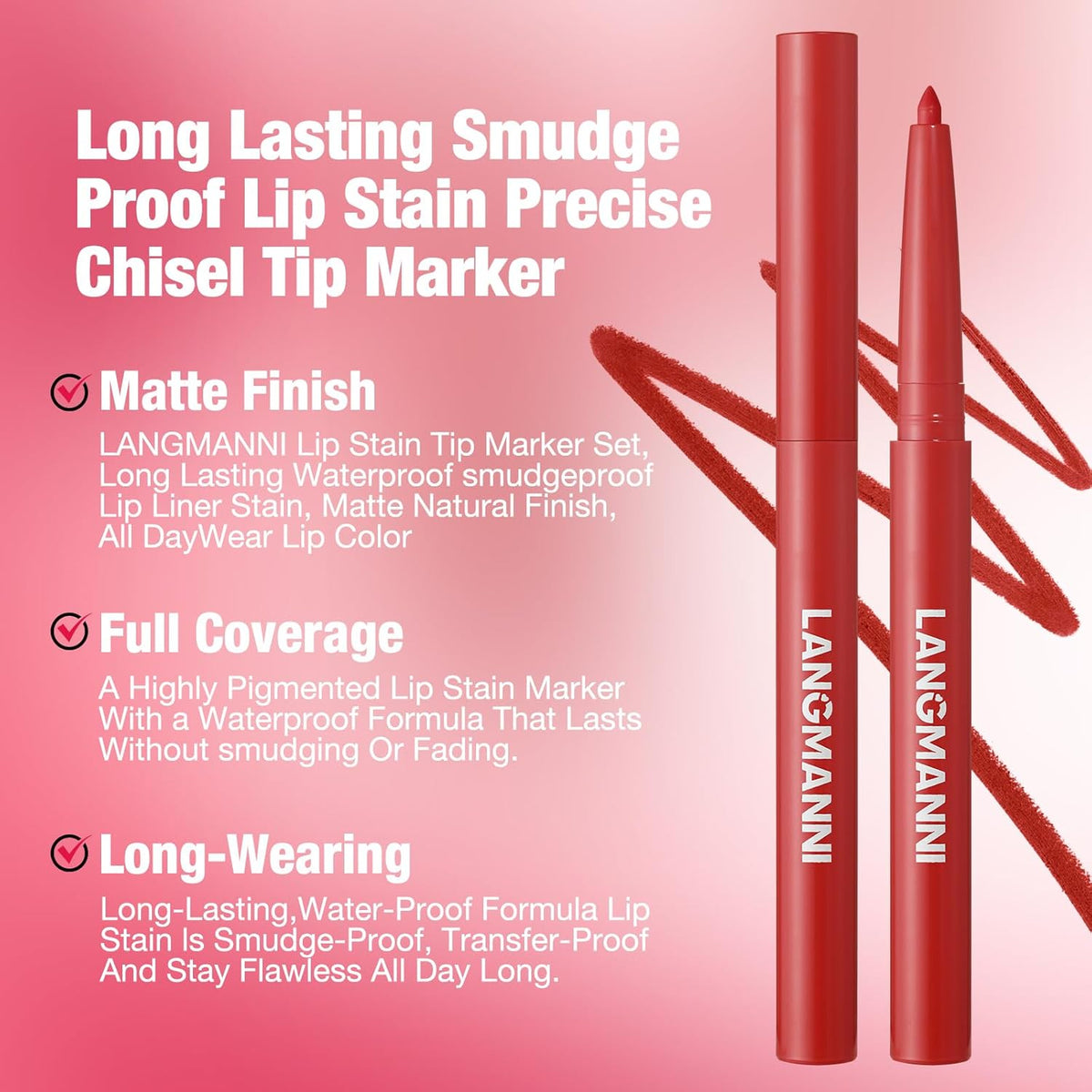 LANGMANNI 8Pcs Sculpting Matte Velvet Lip Liner Set,Smooth Creamy Texture,Waterproof And High
