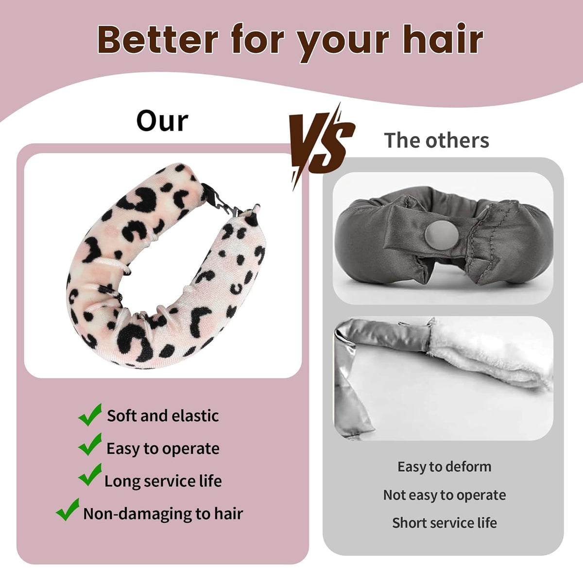 Heatless Curls Overnight Hair Curler - 3 Pcs Curling Rod to Sleep In, Velvet Hair Rollers with