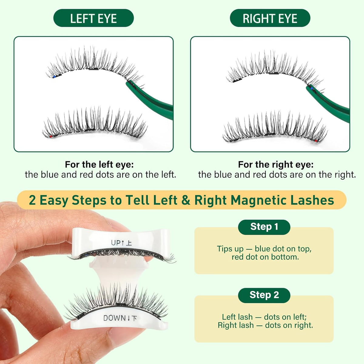 KEYYOU Reusable Magnetic Eyelashes 2 Pair with Applicator No Glue Needed 3D Natural Magnetic