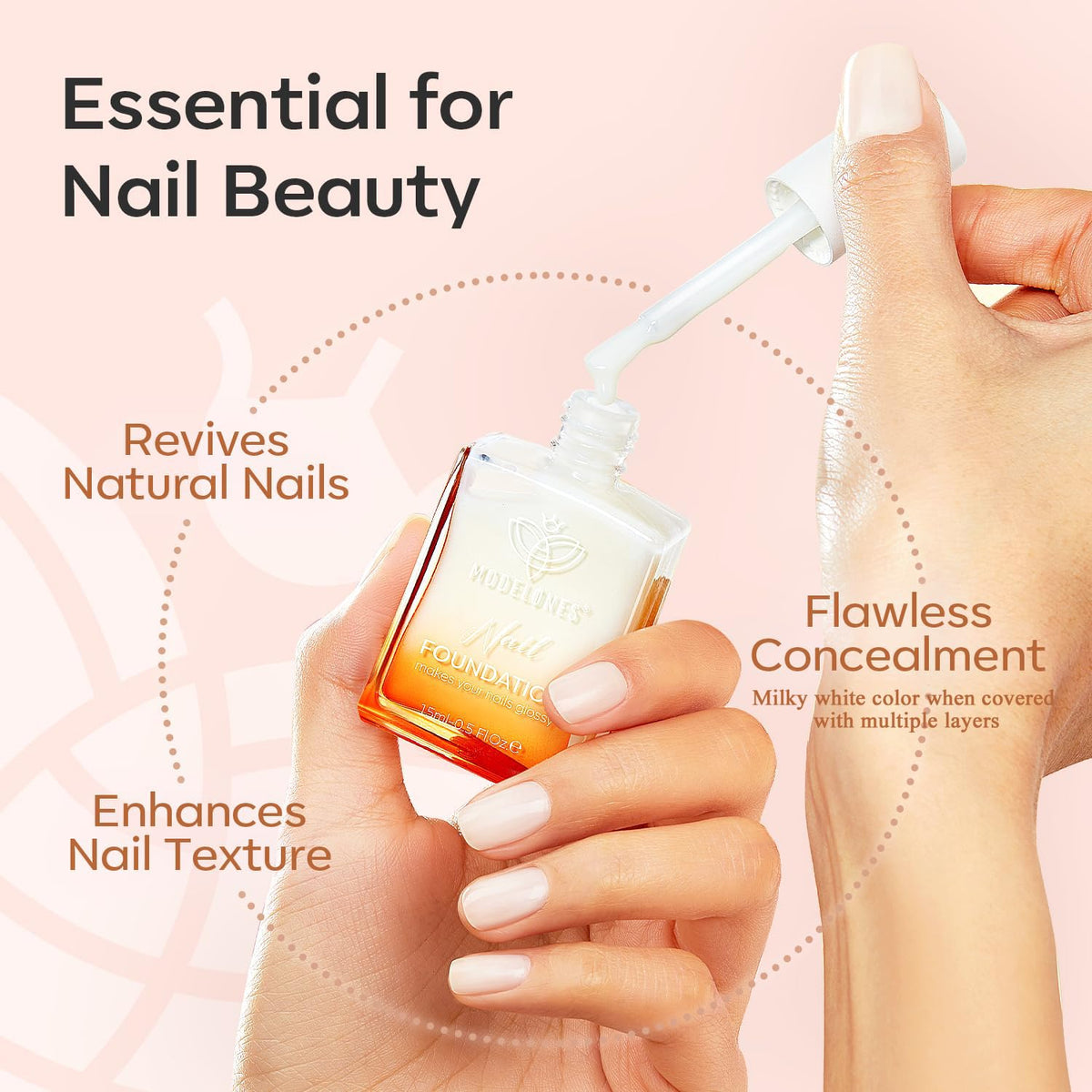modelones Nail Strengthener, Milky White Nail Polish Natural Nail Concealer Foundation Air Dry Nail