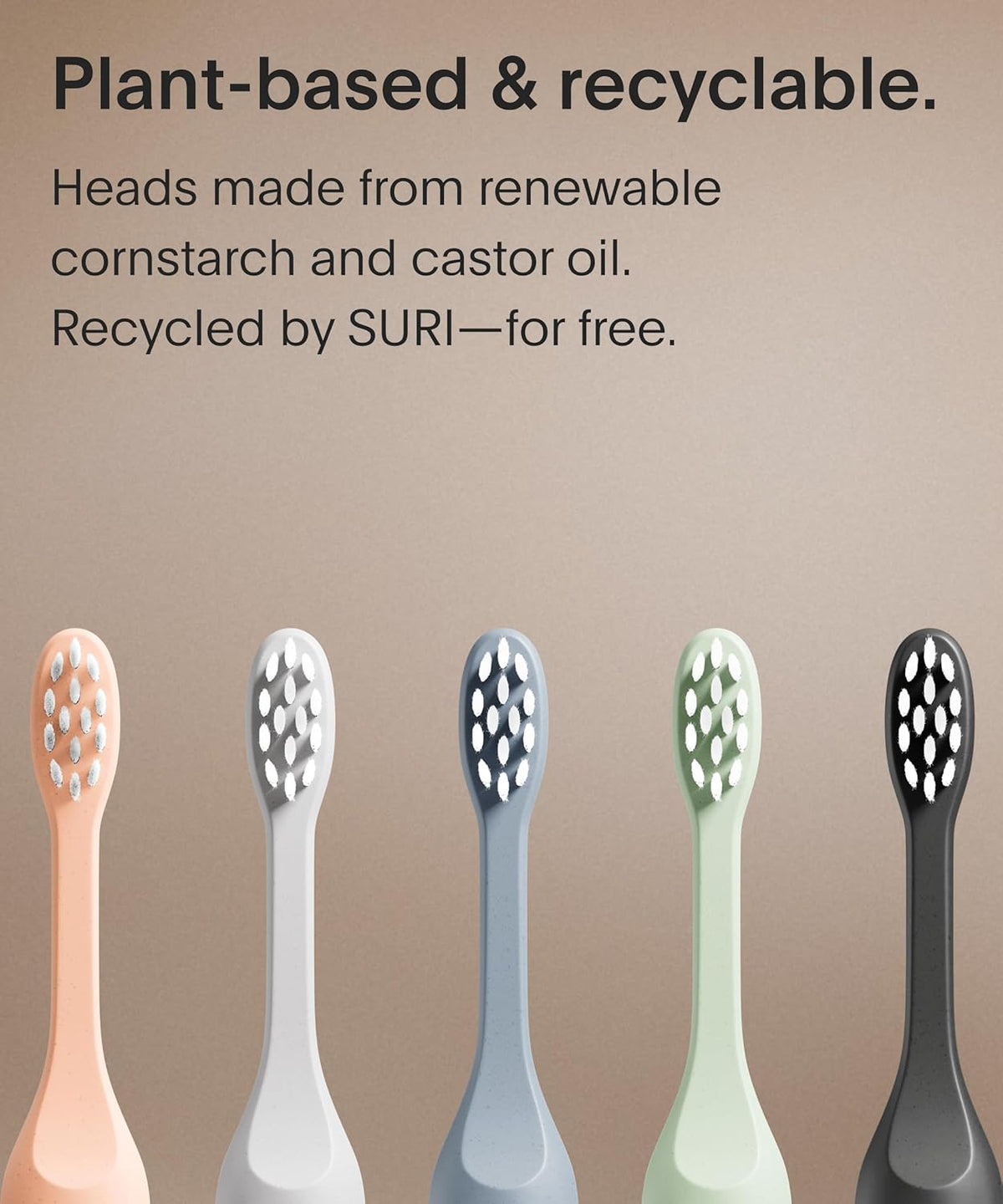 SURI Recyclable Plant-Based, Electric Toothbrush Heads - Built-in Tongue Scraper, Long Lasting