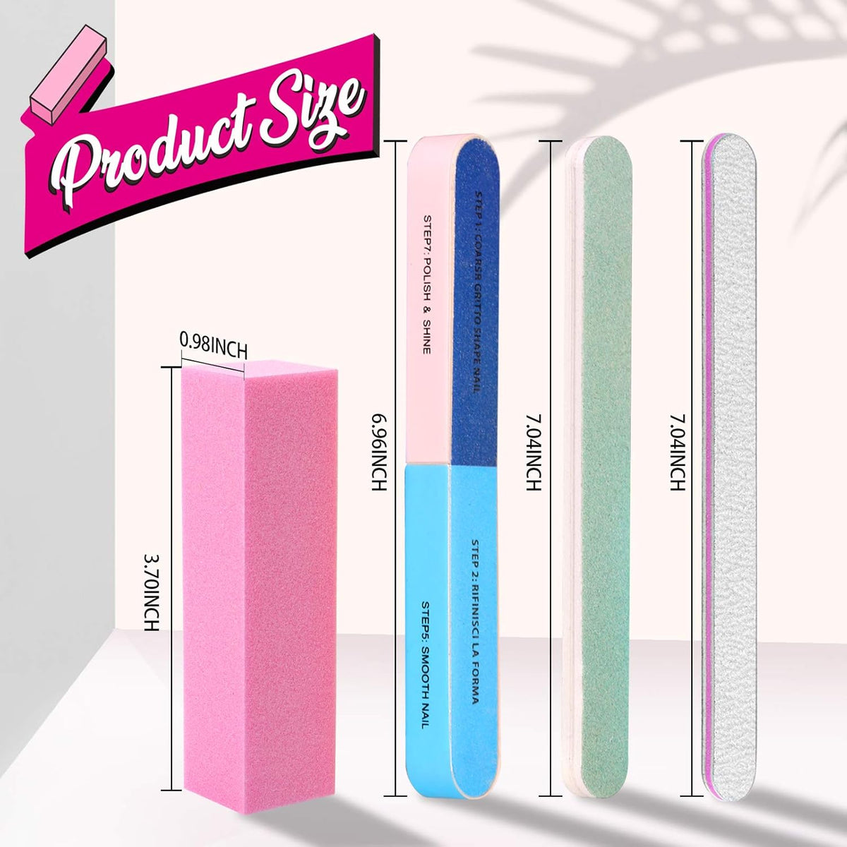 FANDAMEI Nail File and Buffer, Professional Manicure Tools Kit. 8PCS Rectangular Nail Buffer Block