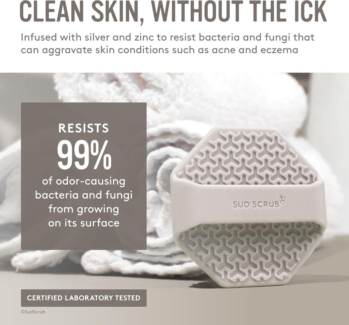 Sud Scrub® Antimicrobial Silicone Face Scrubber, 1 Pack, Gentle Face Exfoliator for Sensitive Skin