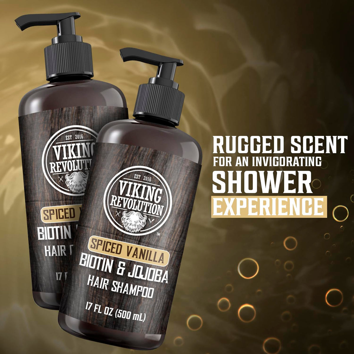 Viking Revolution Spiced Vanilla Mens Shampoo and Conditioner Set with Biotin and Jojoba Oil