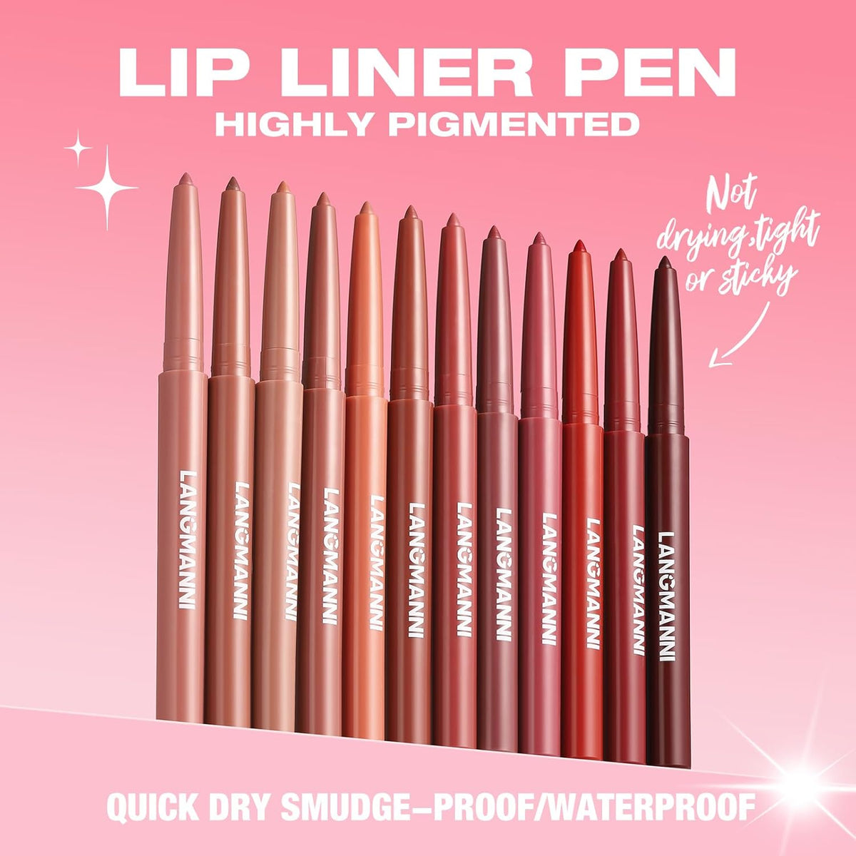 LANGMANNI 6Pcs Sculpting Matte Velvet Lip Liner Set,Smooth Creamy Texture,Waterproof And High