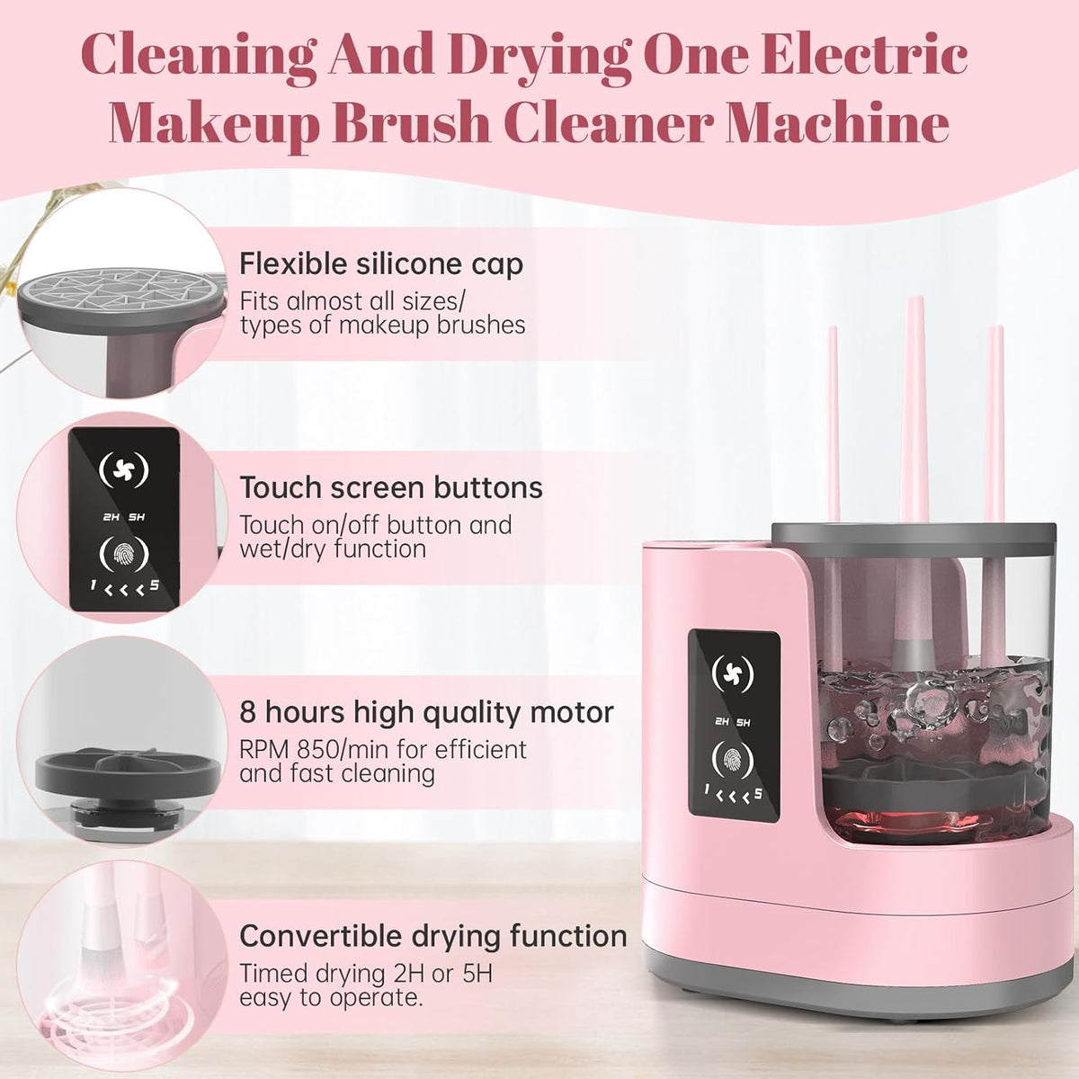 3 IN 1 Electric Makeup Brush Cleaner Machine With Makeup Brush Dryer-Holder-Portable Automatic USB