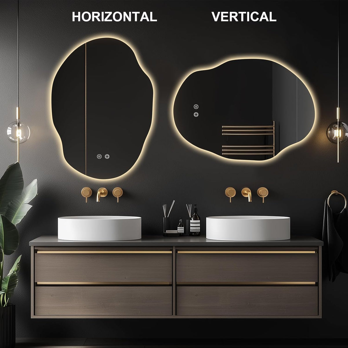LED Bathroom Mirror with Lights,Asymmetrical Led Bathroom Vanity Mirror for Wall with Front and
