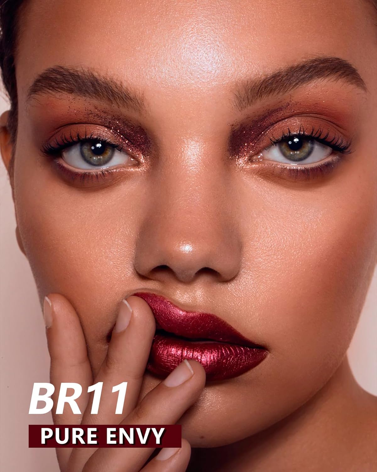 MAKI YIKA Dark Red Lipstick for Women Metallic Lipsticks Glitter Long Lasting Lipstick No Smudge No