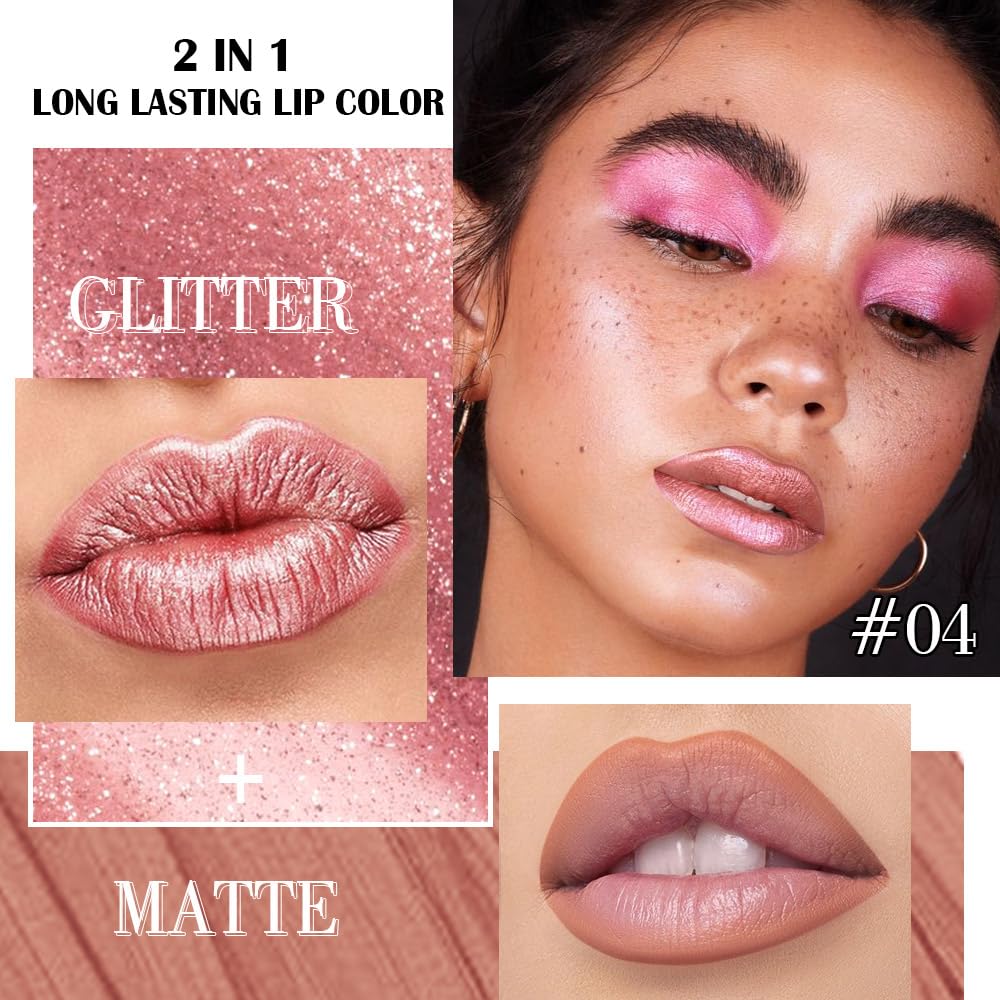 Rose Gold Metallic Lip Liner and Lipstick Combo Lip Gloss Tints Stain Set Makeup for Women Long