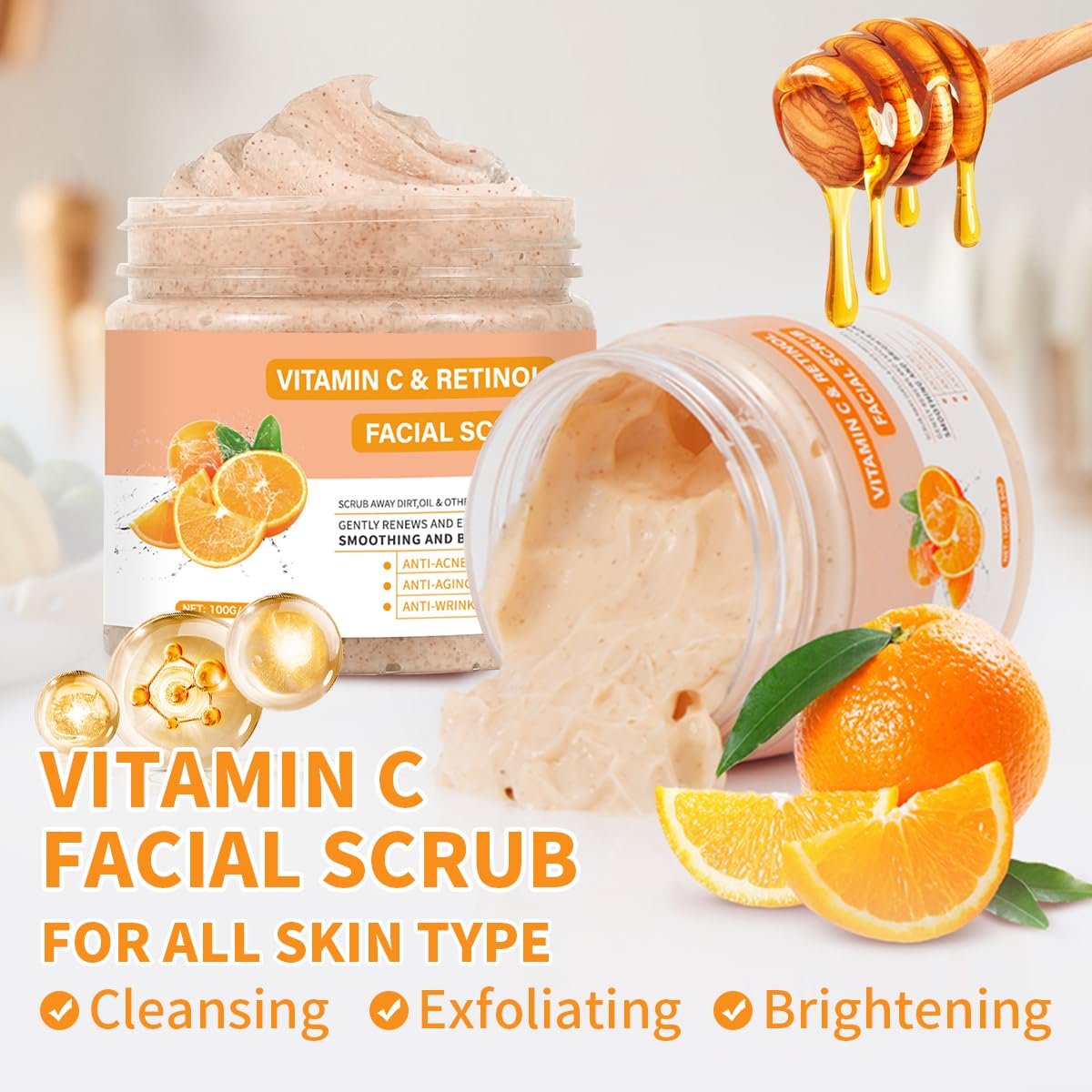 Vitamin C Face Scrub, Exfoliating Facial Wash with Retinol, Facial Scrub,Facial Exfoliating Scrub