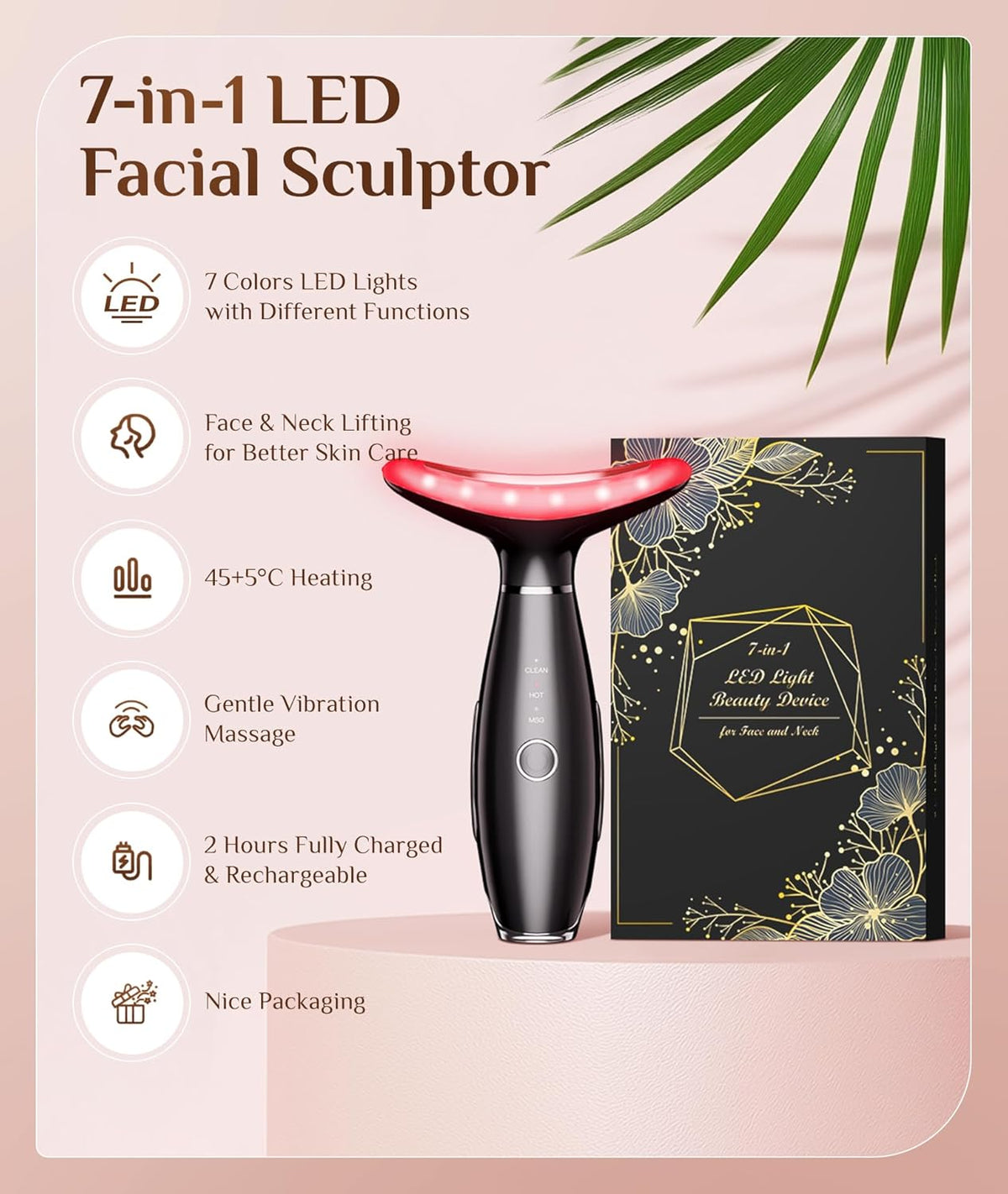 7 Color Galvanic Machines - Red Light Therapy for Face and Neck, Face Massager Tool for Wrinkles