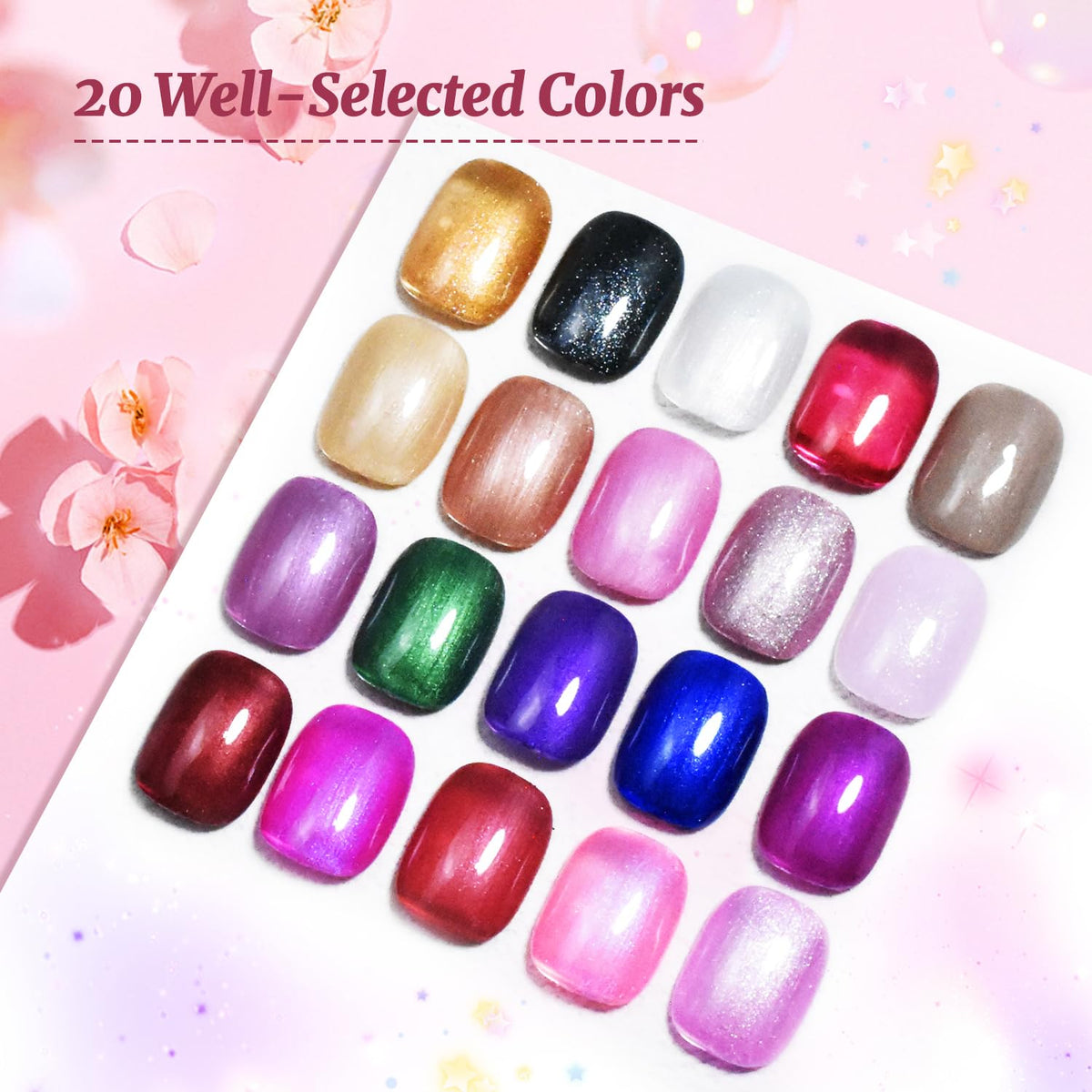 JODSONE 20 Glitter Color Gel Nail Polish Kit 3 Bottles of No Wipe Base Coat Glossy and Matte Top