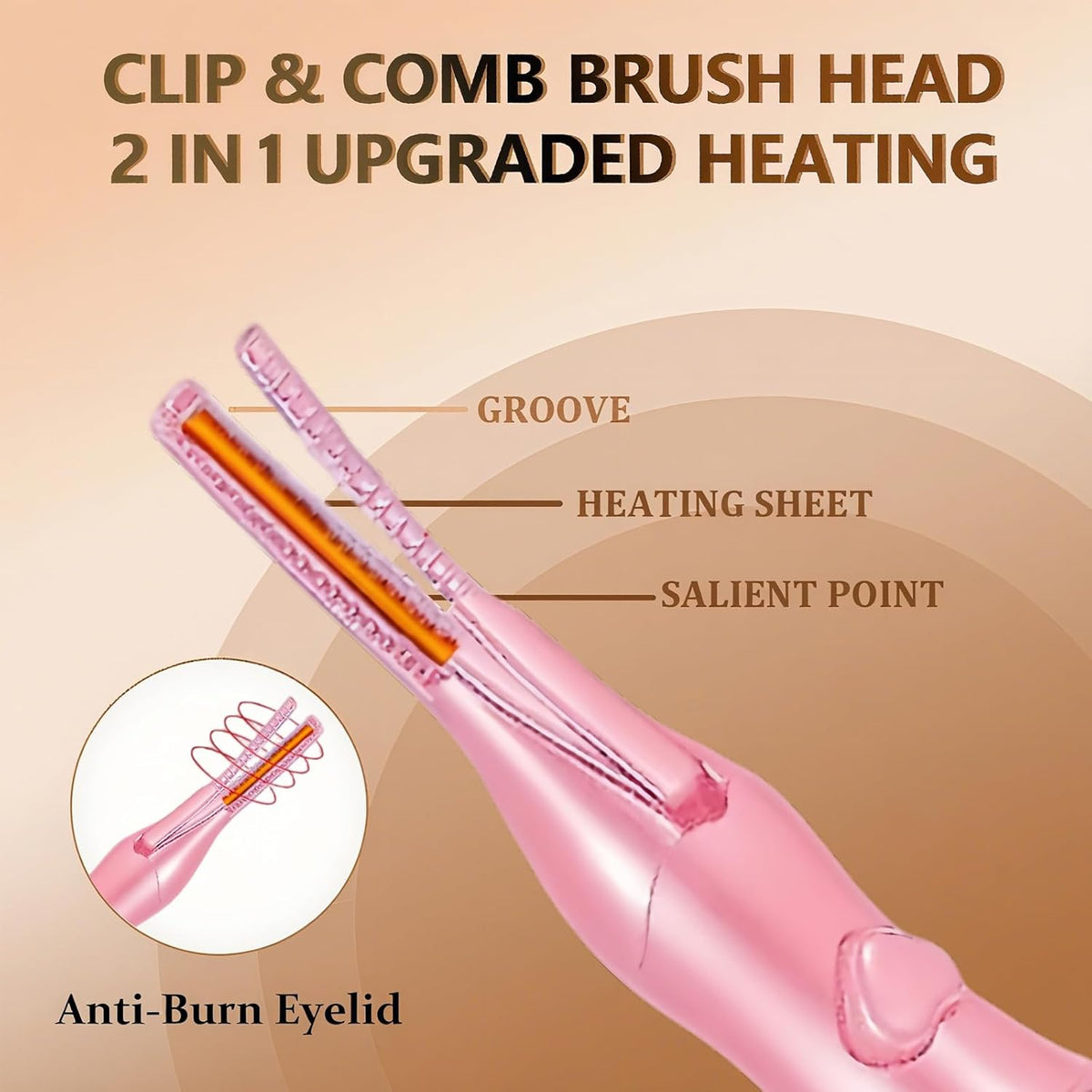 Heated Eyelash Curler, 2-in-1 Clip-Type Design, 3 Temperature Modes, USB Rechargeable Electric