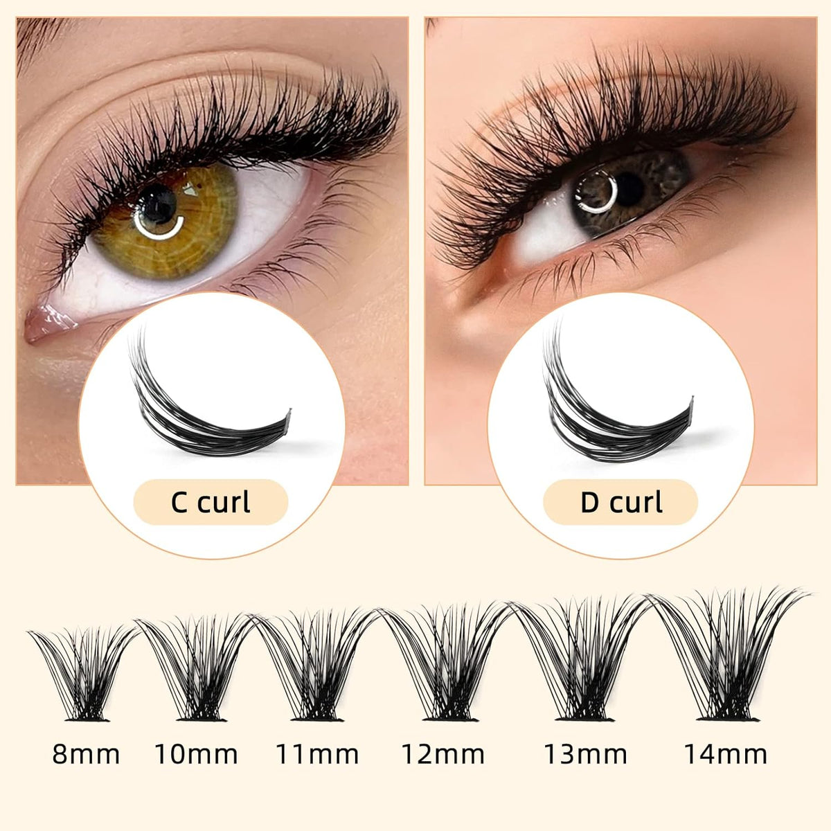 QUEWEL Lash Clusters 240Pcs Cluster Lashes 30D 0.07C Curl Mix8-14mm Individual Lashes