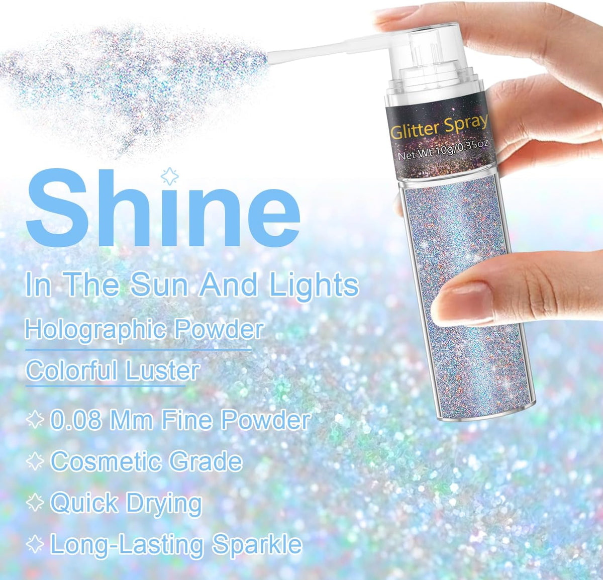 Hair and Body Glitter Spray, 1PC Glint-Rainbow Hair Glitter Extra Fine Face Shimmer Powder for