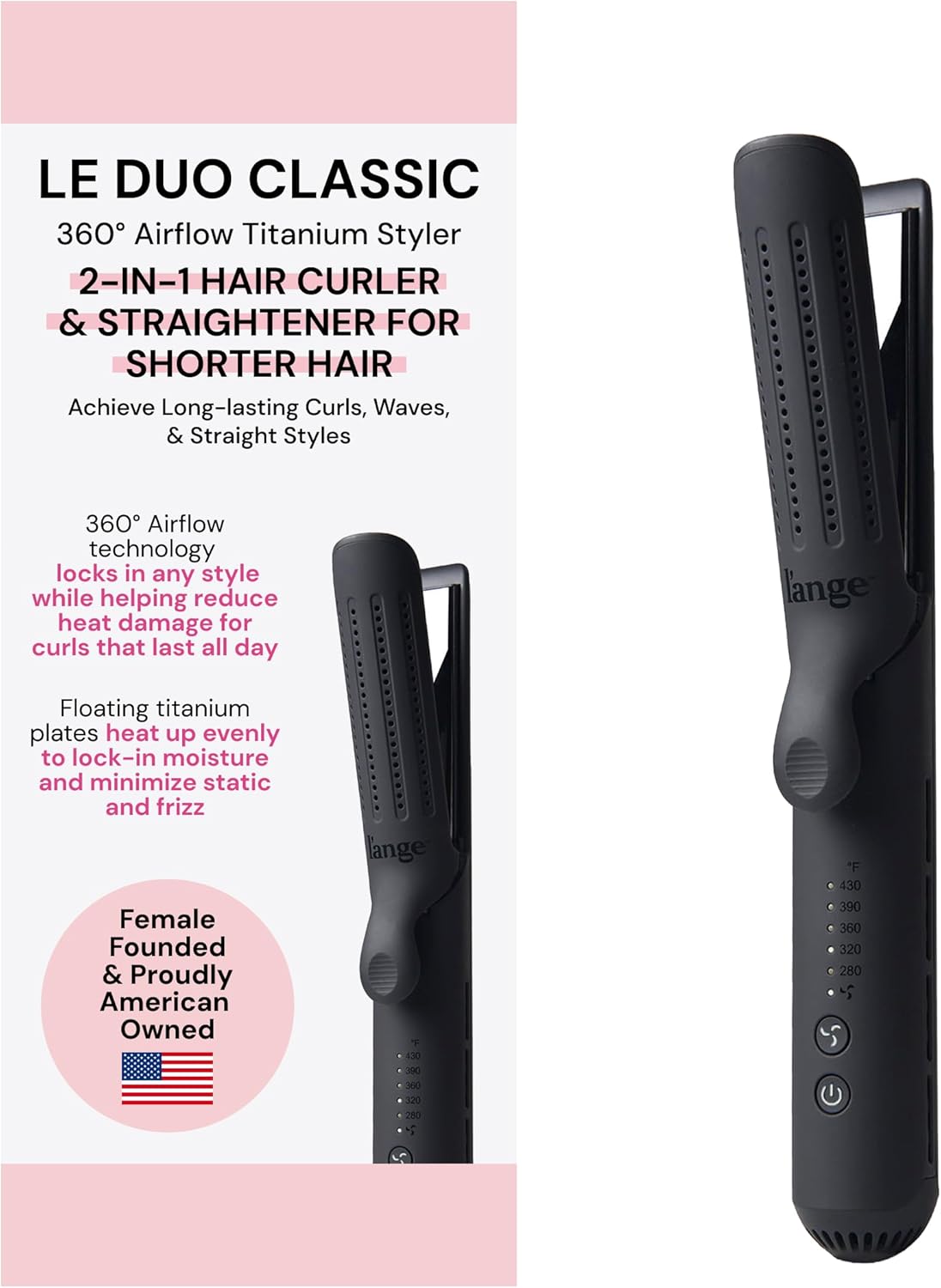 L'ANGE HAIR Le Duo Standard 360° Airflow Styler | 2-in-1 Curling Wand & Titanium Flat Iron Hair