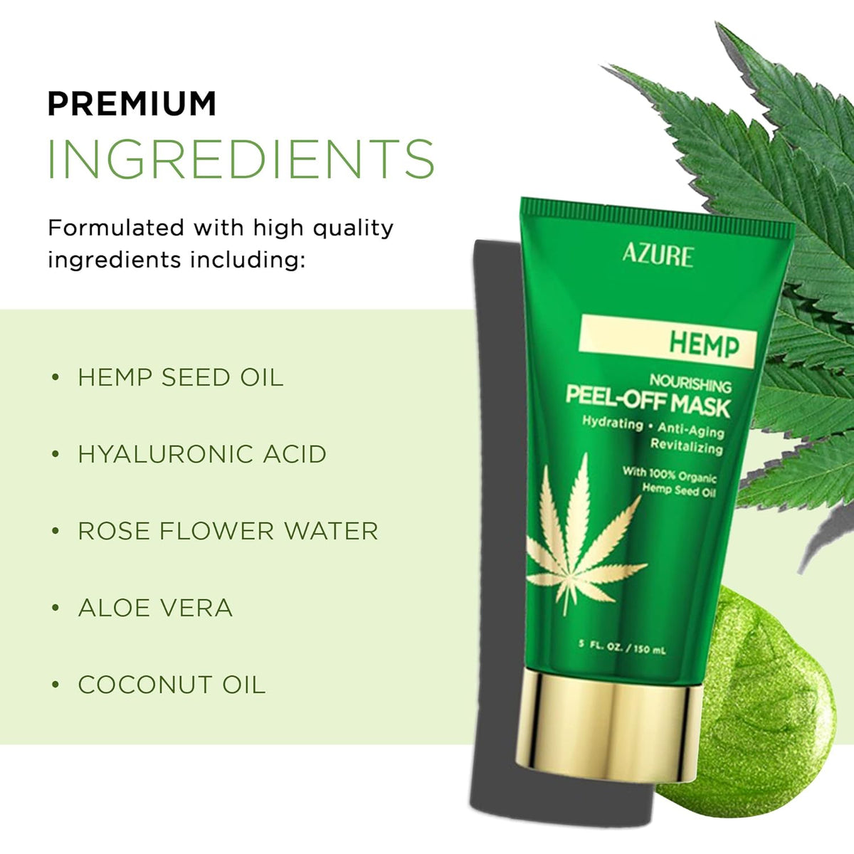 Azure Cosmetics Hemp Nourishing Peel Off Facial Mask- Anti Aging & Hydrating Face Masks - Removes