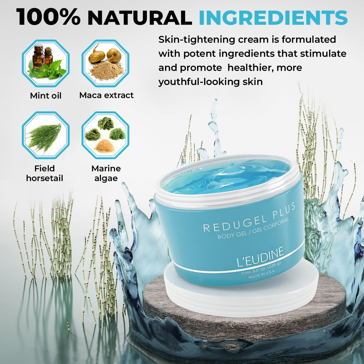 L’EUDINE Redugel Plus Skin Tightening Cream for Body, Firming Cream with Mint Oil, Field Horsetail