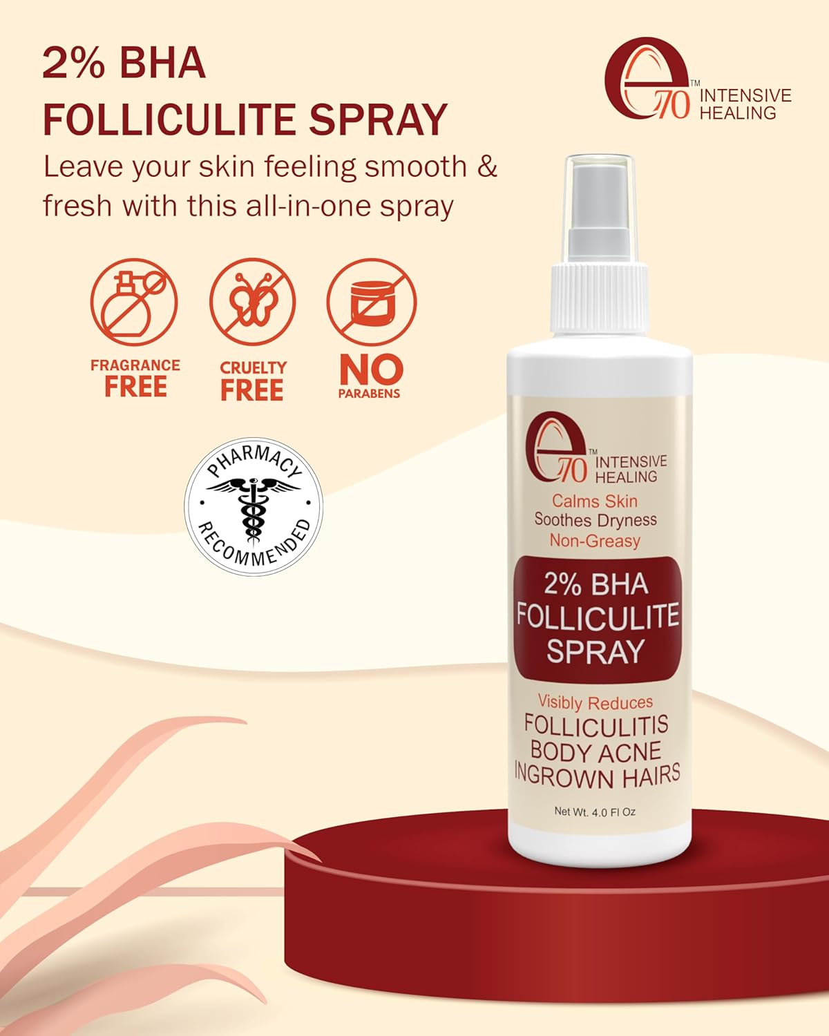 Folliculitis Treatment 2% BHA Body Spray - Salicylic Acid with Tea Tree Oil & Aloe Vera - Spray