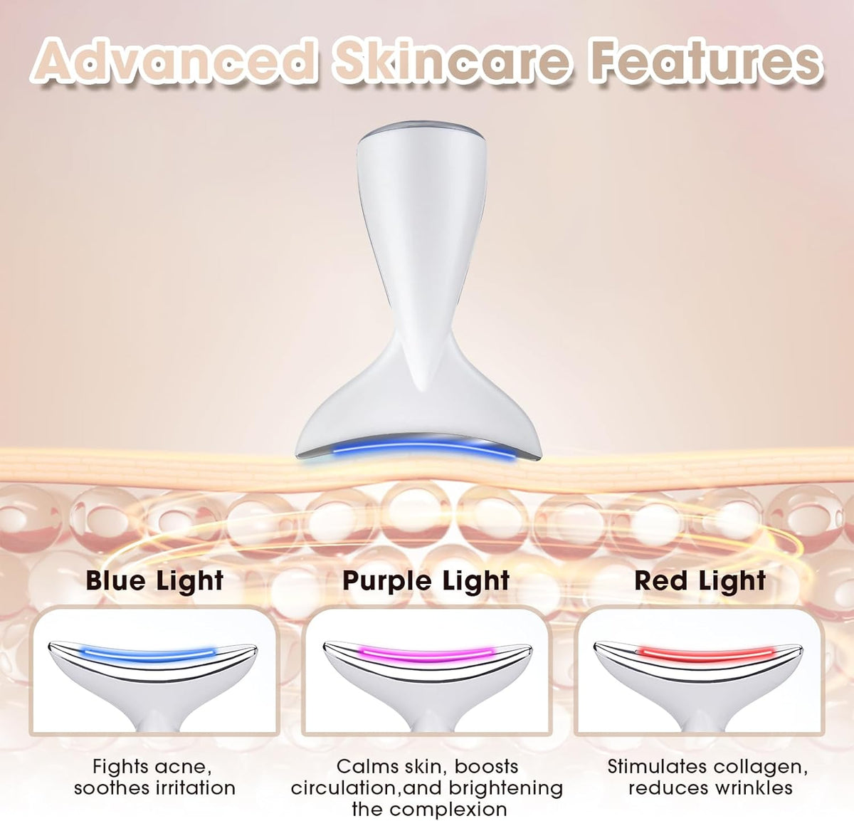 Face & Neck Massager | White LED Red-Light-Therapy-for-Face and Neck, Red Light Therapy Wand, 3