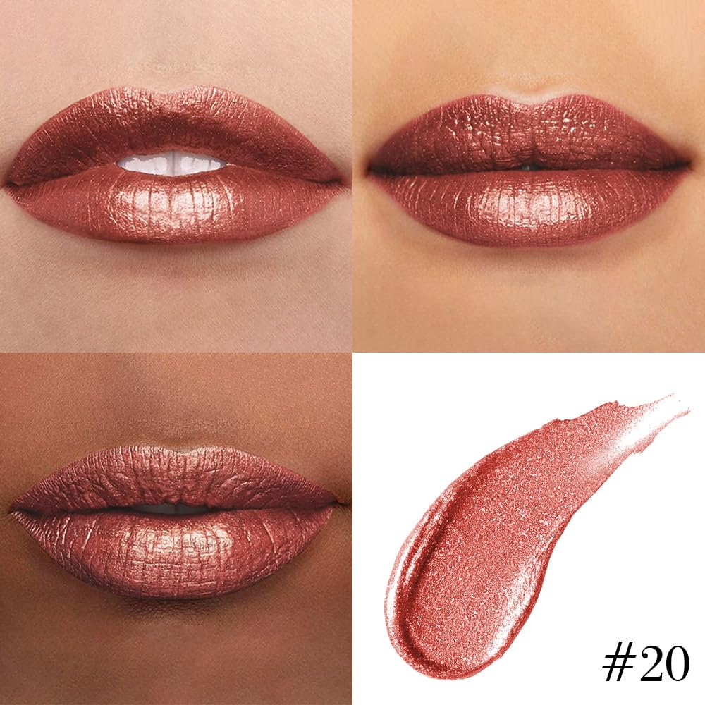 evpct Copper Metallic Glitter Lip Liner and Lipstick Combo Lip Gloss Stain Set Makeup for Women