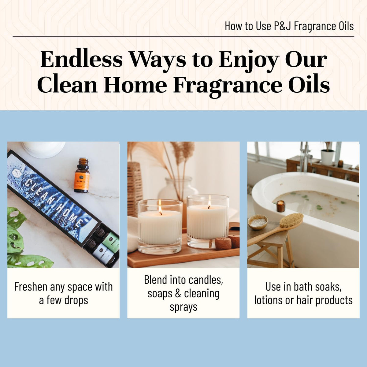 P&J Fragrance Oil Clean Home Set | Lemongrass, Fresh Cotton, Clean & Fresh, Aloe, Bamboo, Orange