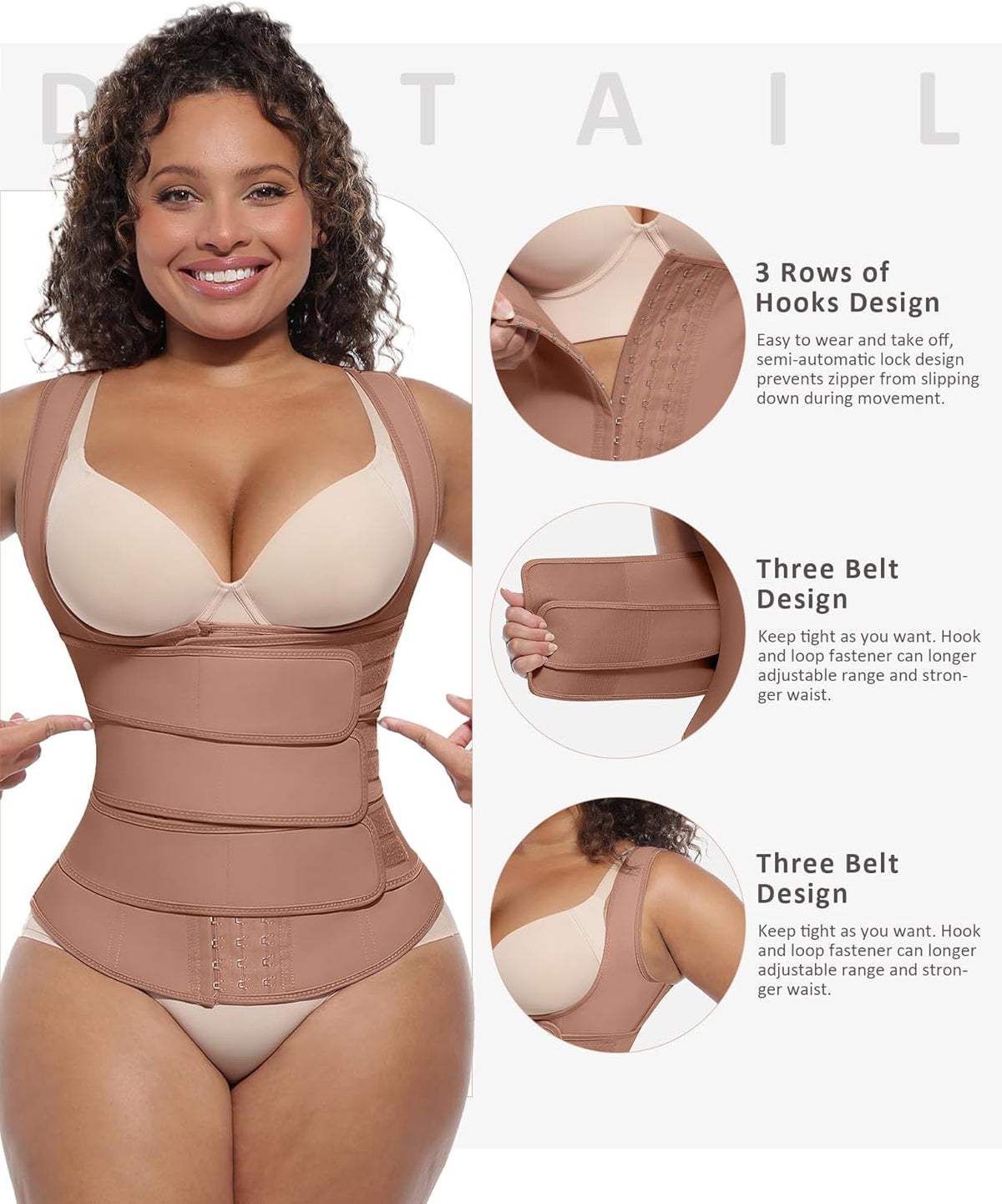 FeelinGirl Waist Trainer for Women Latex Waist Trainers Vest Plus Size Waist Cincher Corset 3 Belts