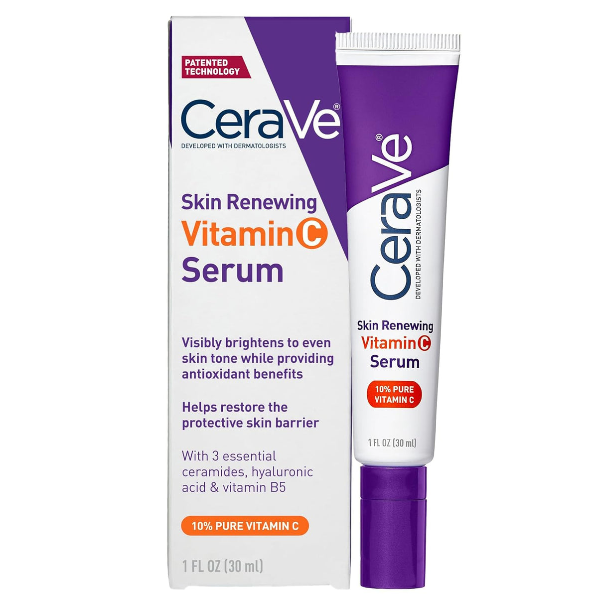 CeraVe Vitamin C Serum with Hyaluronic Acid, Skin Brightening Serum for Face with 10% Pure Vitamin