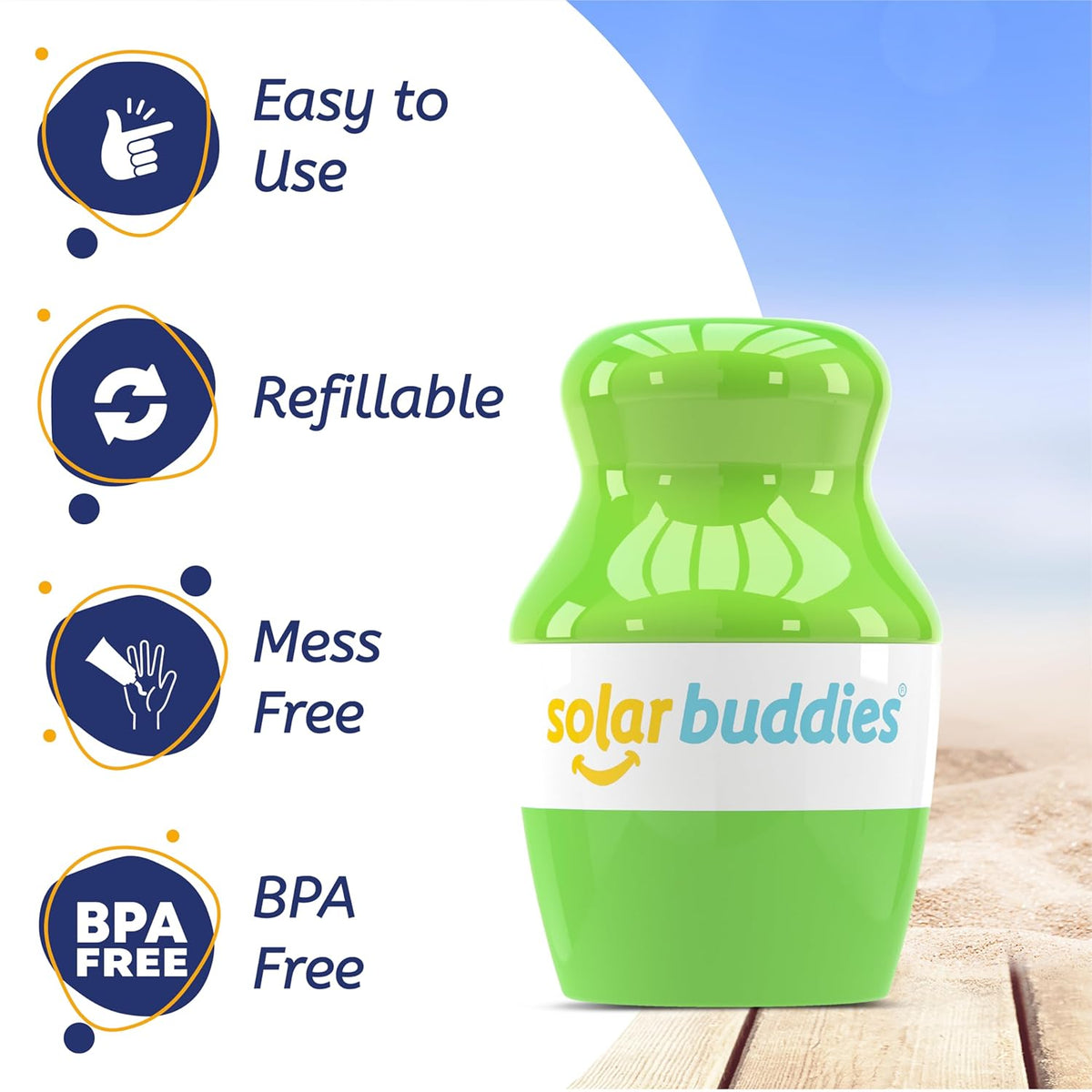 Solar Buddies Bag Bundle & Carabina Clip - Full Green - Refillable Roll on Sponge Sunscreen