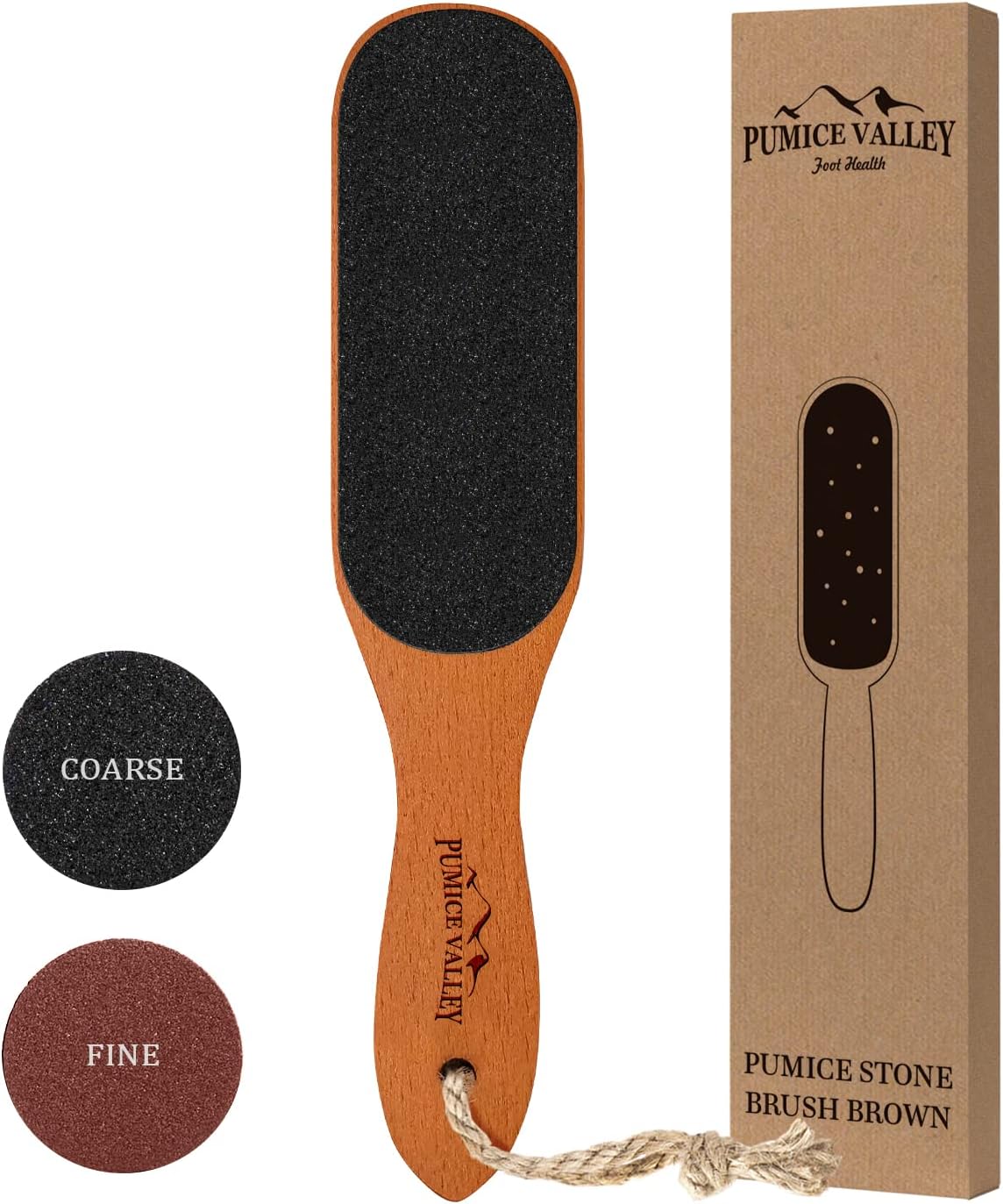 Pumice Stone Foot File - Wooden Pedicure Feet Scrubber with Handle for Callus, Dry, and Dead Skin