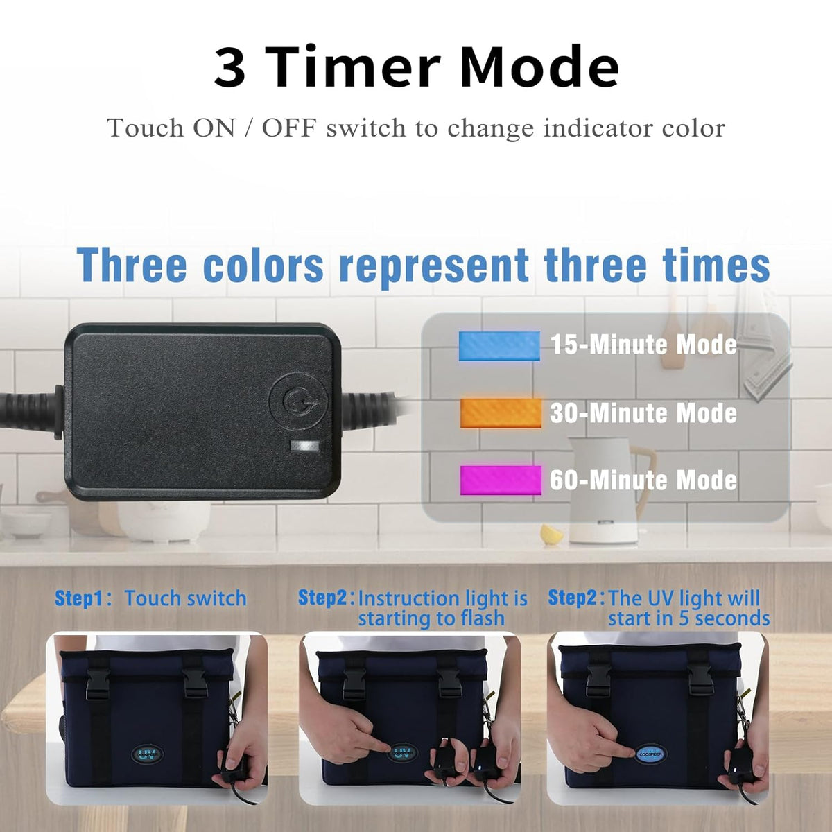 UV Light Sanitizer Ozone Box, Portable Foldable UV Cleaner Bag UVC Household Bag with 3-level Timer